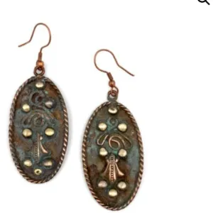 Anju Copper Patina Earrings - Rivets & Filigree in Turquoise Oval