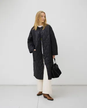 Anna Vilma - Shiny Quilt Long Coat - Black