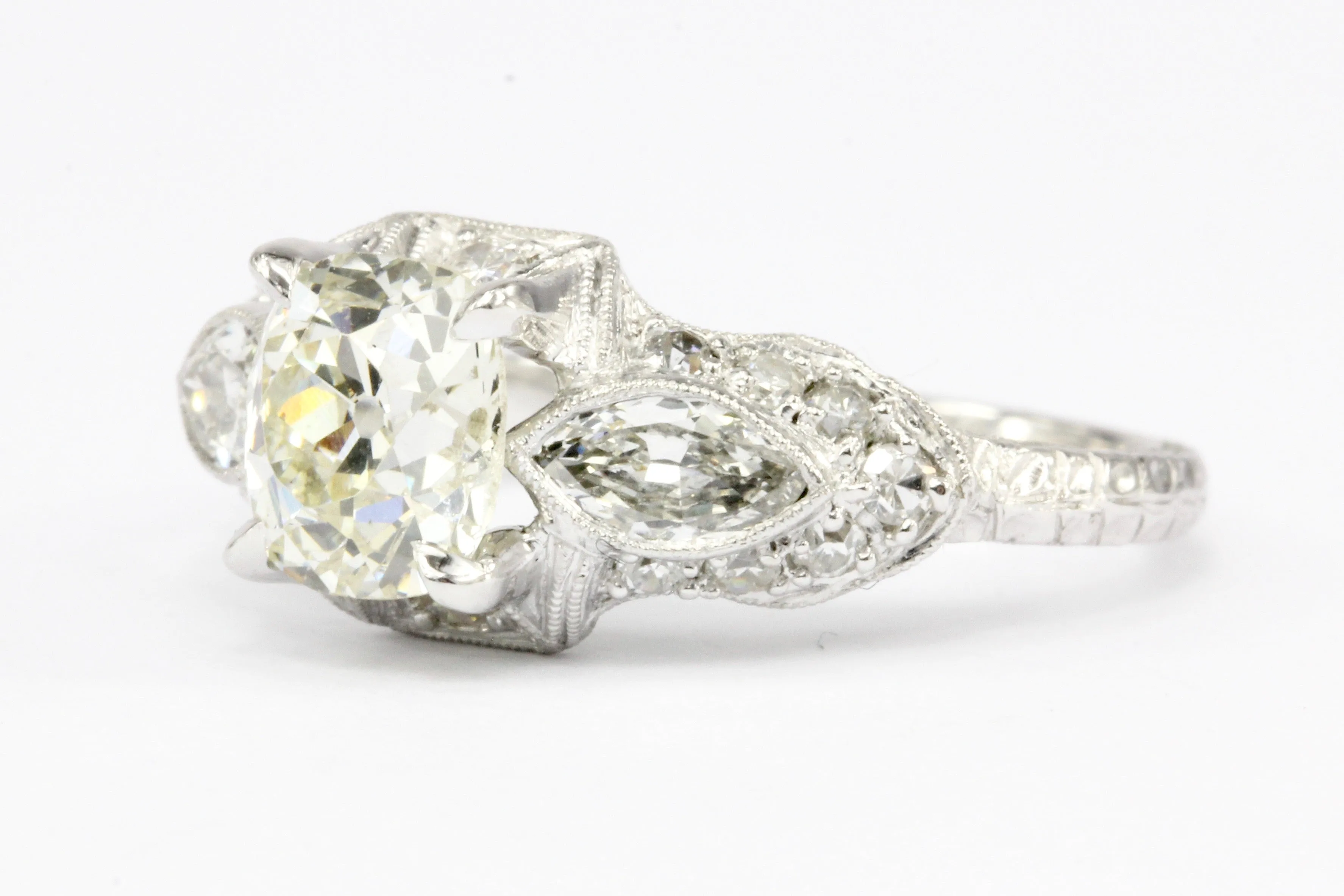 Art Deco Platinum 1.4 CT Old Mine Cut Diamond Engagement Ring Size 6.5