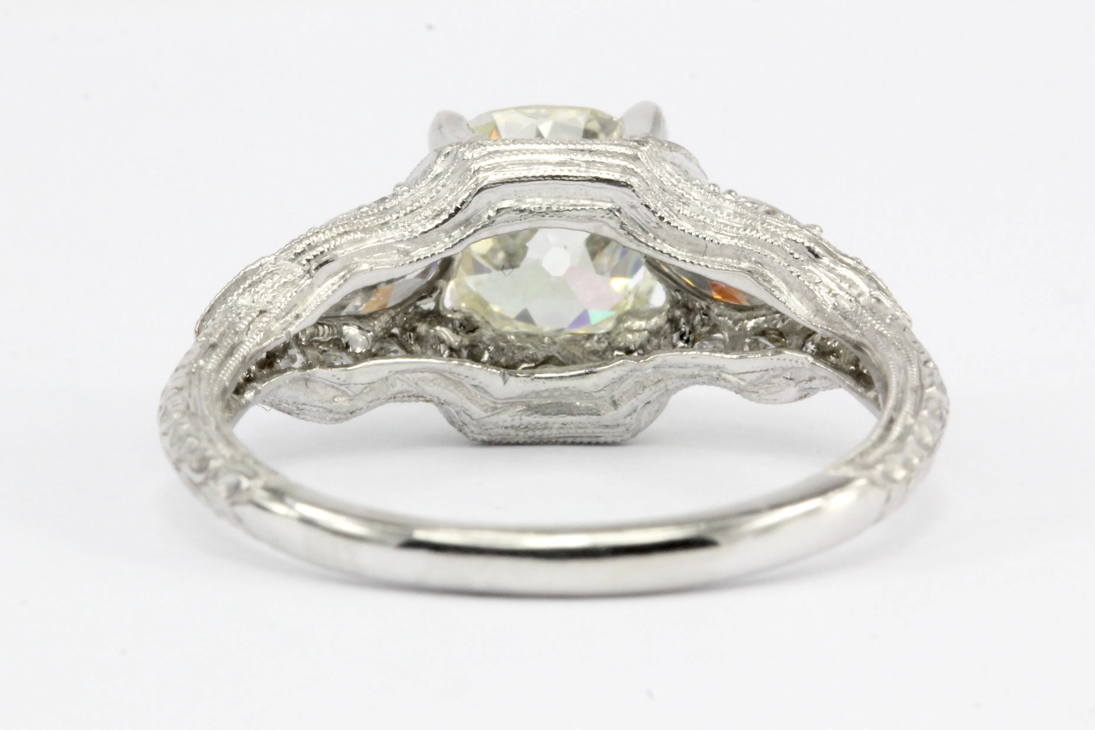 Art Deco Platinum 1.4 CT Old Mine Cut Diamond Engagement Ring Size 6.5