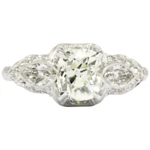Art Deco Platinum 1.4 CT Old Mine Cut Diamond Engagement Ring Size 6.5
