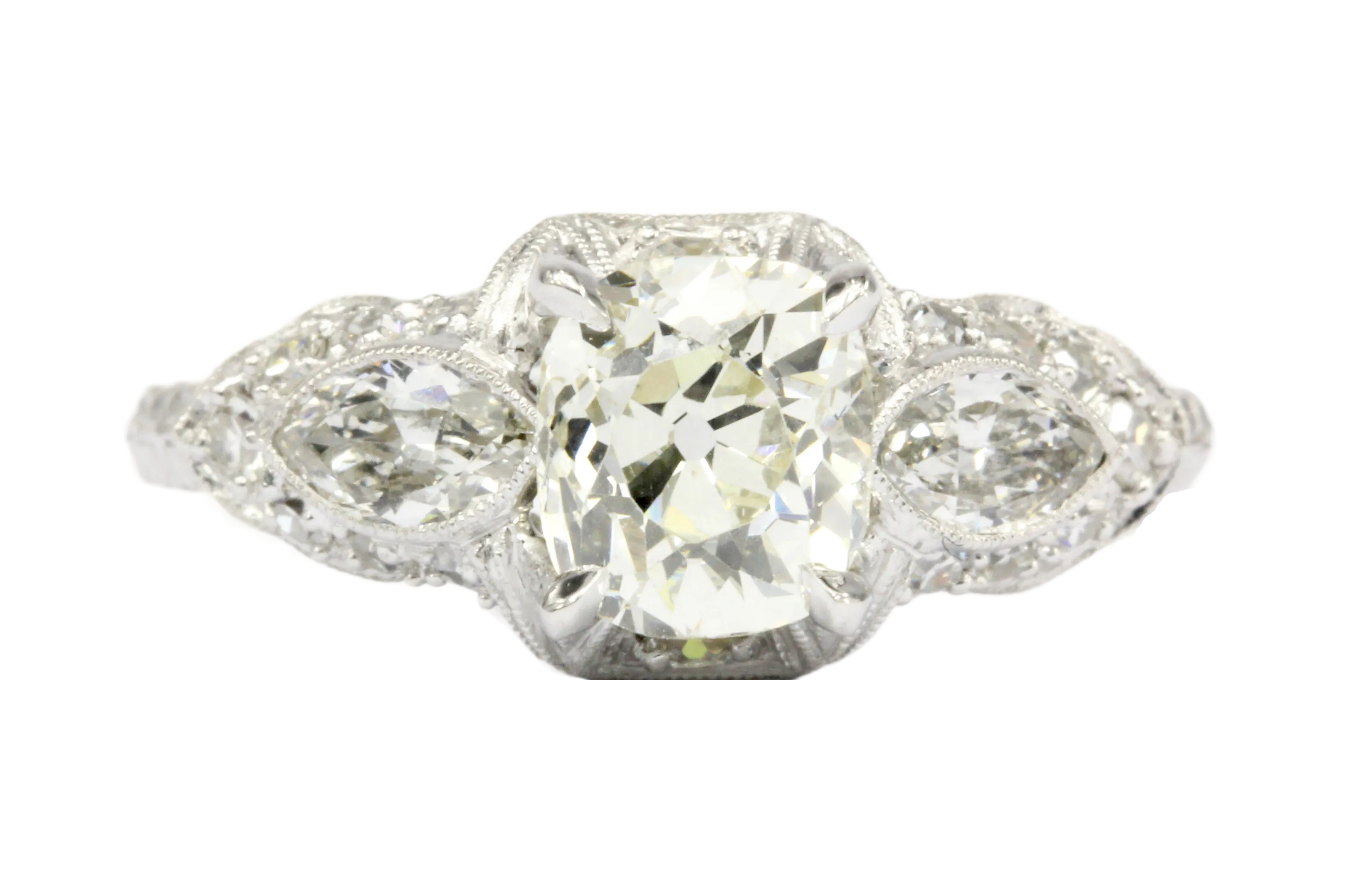 Art Deco Platinum 1.4 CT Old Mine Cut Diamond Engagement Ring Size 6.5