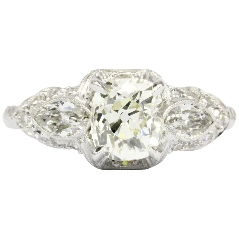 Art Deco Platinum 1.4 CT Old Mine Cut Diamond Engagement Ring Size 6.5