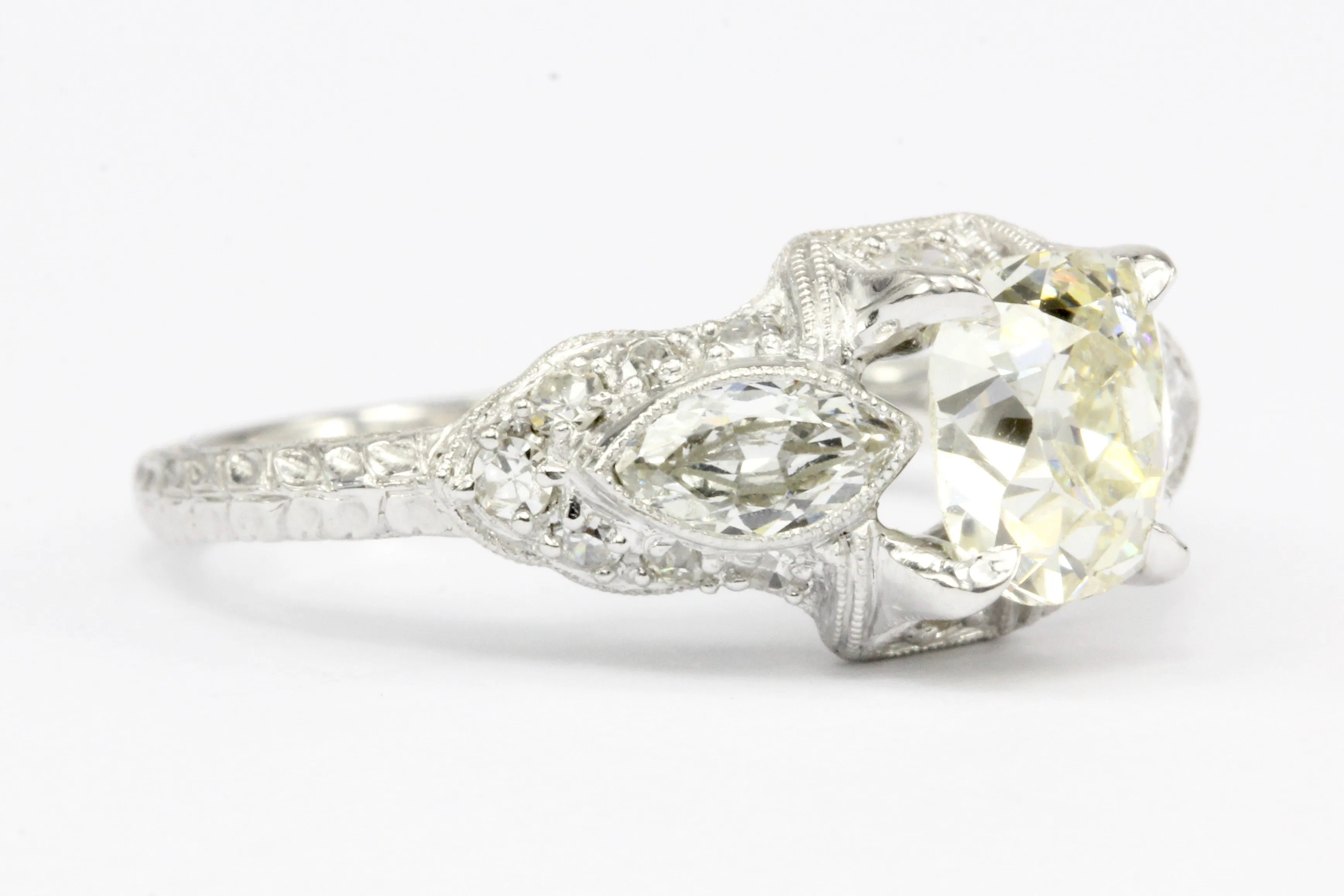 Art Deco Platinum 1.4 CT Old Mine Cut Diamond Engagement Ring Size 6.5