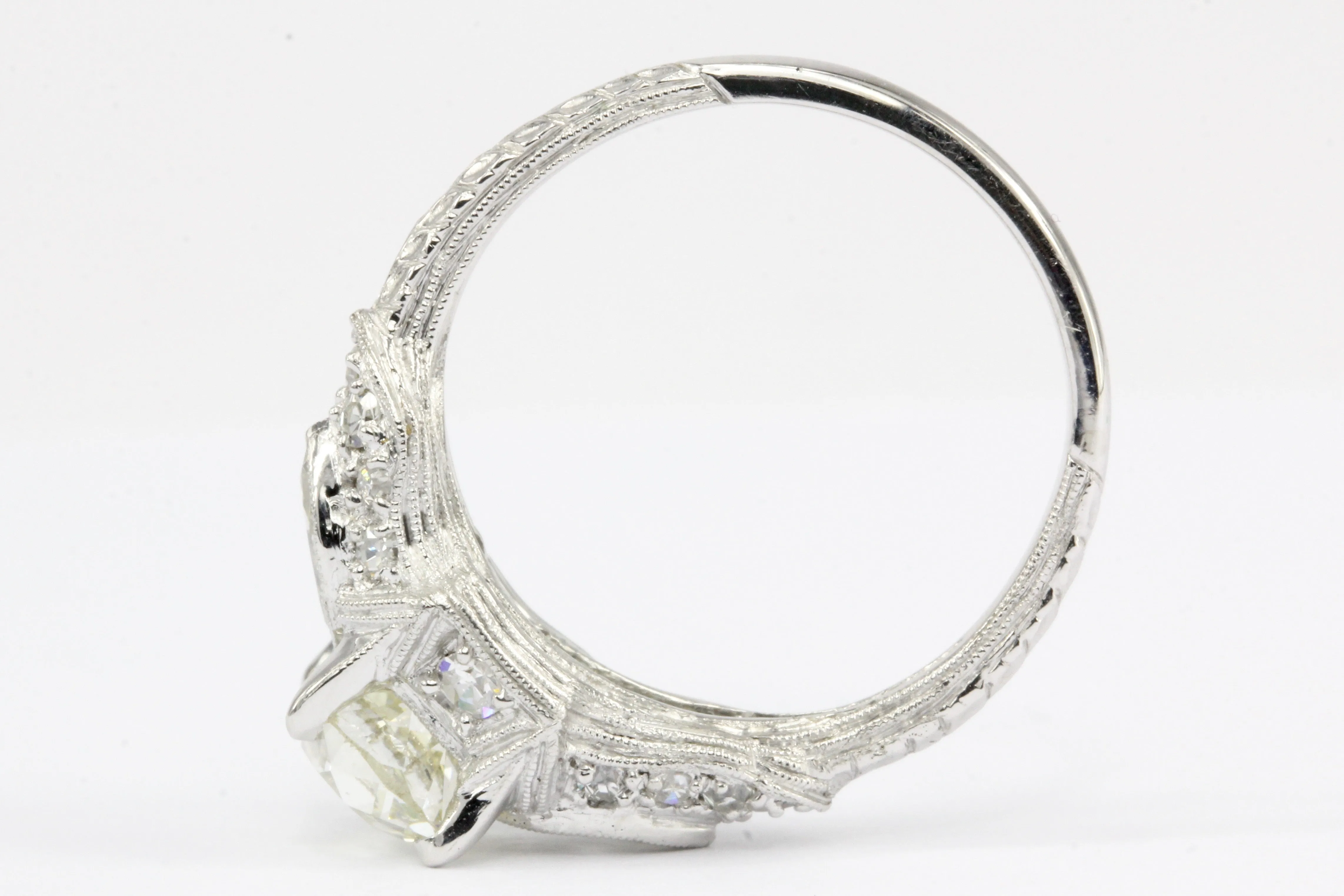 Art Deco Platinum 1.4 CT Old Mine Cut Diamond Engagement Ring Size 6.5