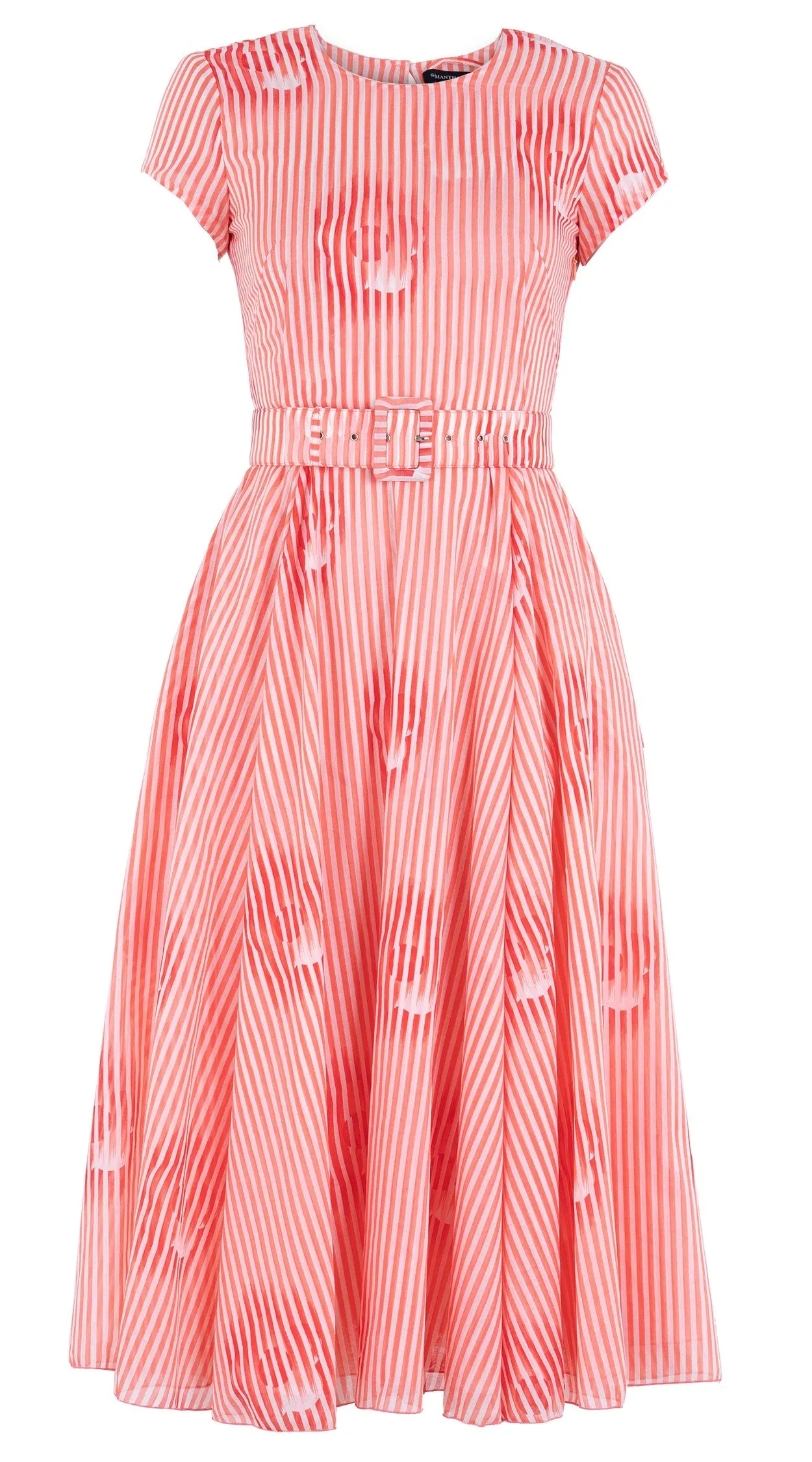 Aster Dress Crew Neck Short Sleeve Midi Length Cotton Musola (Oxford Stripe)