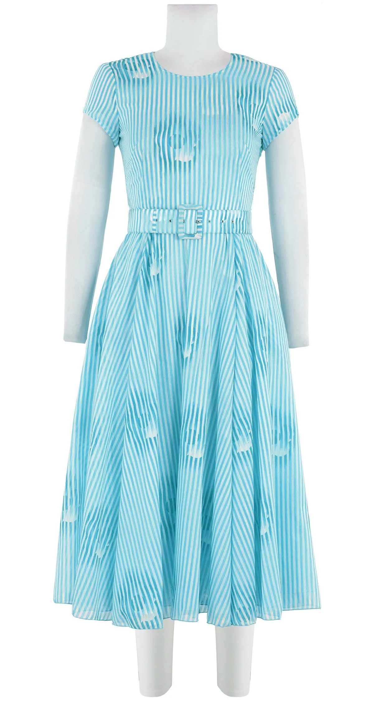 Aster Dress Crew Neck Short Sleeve Midi Length Cotton Musola (Oxford Stripe)