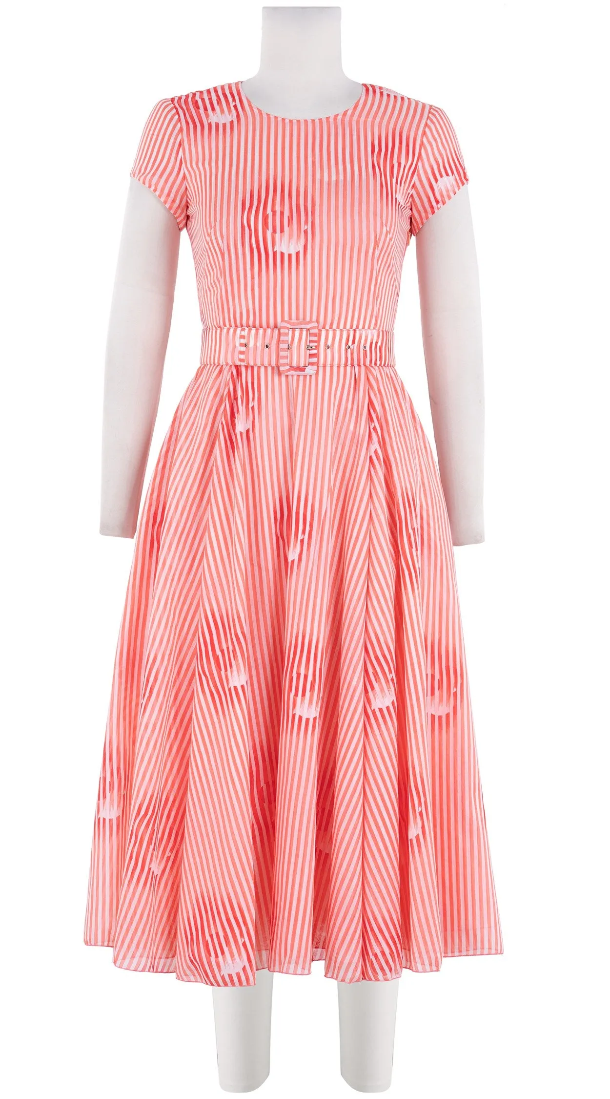 Aster Dress Crew Neck Short Sleeve Midi Length Cotton Musola (Oxford Stripe)