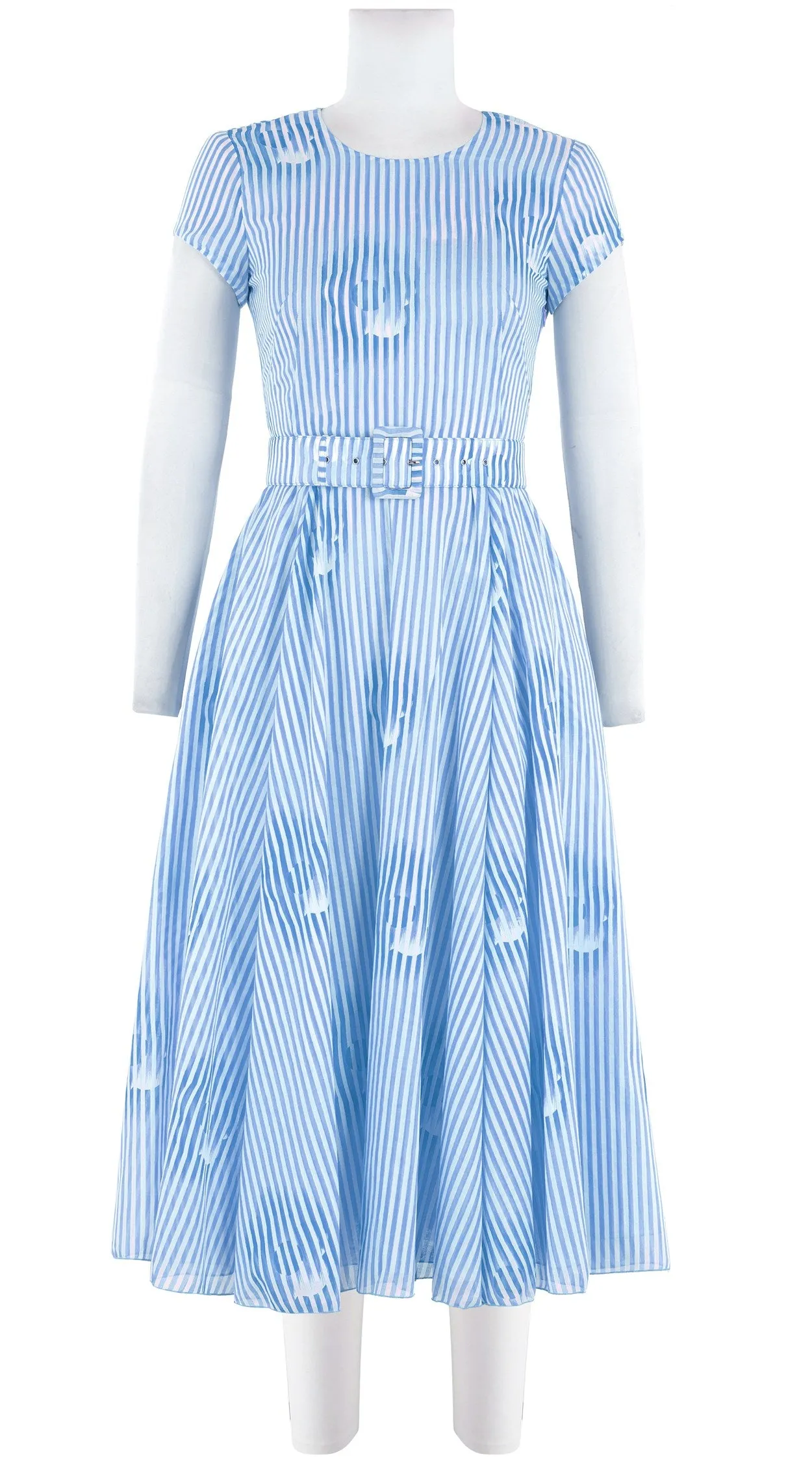 Aster Dress Crew Neck Short Sleeve Midi Length Cotton Musola (Oxford Stripe)