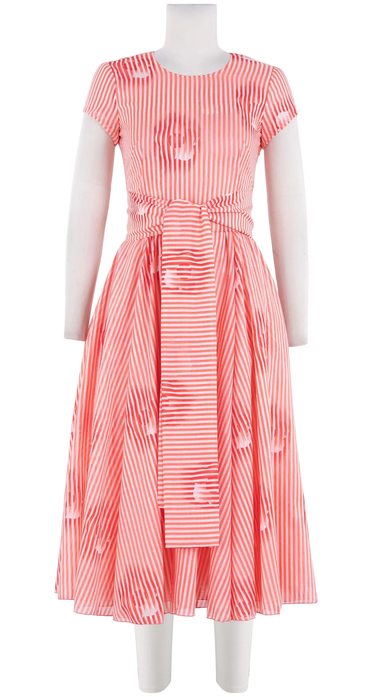 Aster Dress Crew Neck Short Sleeve Midi Length Cotton Musola (Oxford Stripe)