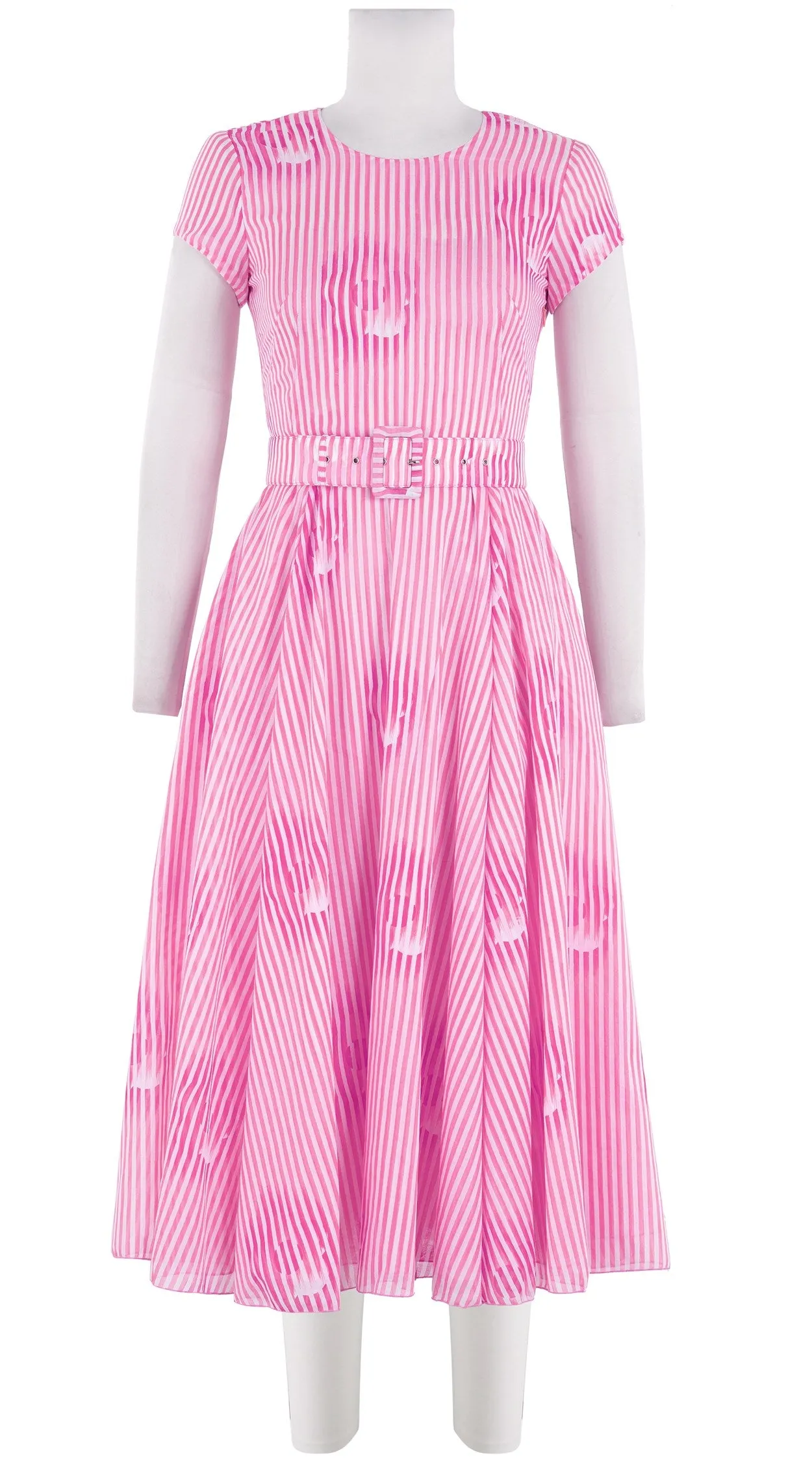 Aster Dress Crew Neck Short Sleeve Midi Length Cotton Musola (Oxford Stripe)