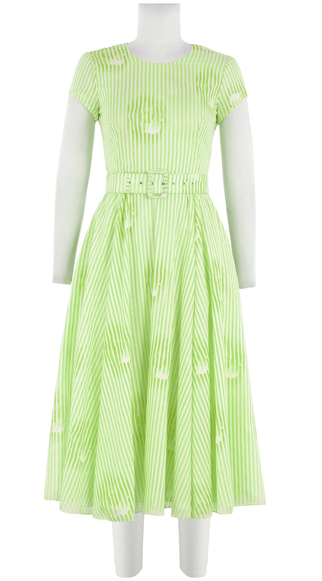Aster Dress Crew Neck Short Sleeve Midi Length Cotton Musola (Oxford Stripe)