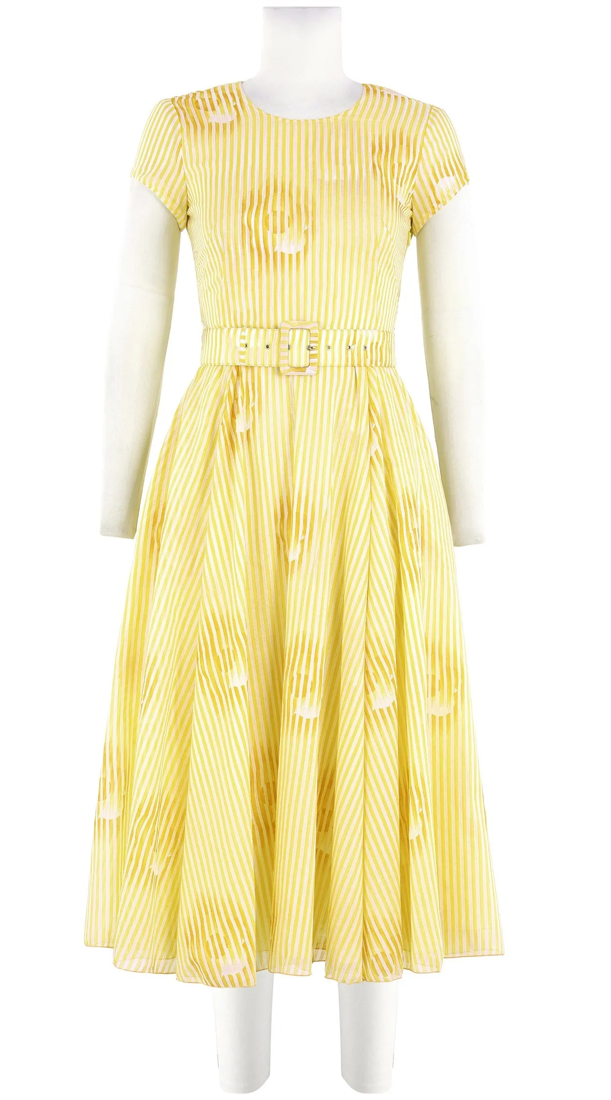 Aster Dress Crew Neck Short Sleeve Midi Length Cotton Musola (Oxford Stripe)