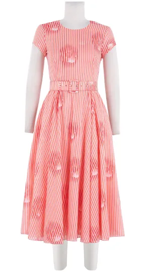 Aster Dress Crew Neck Short Sleeve Midi Length Cotton Musola (Oxford Stripe)