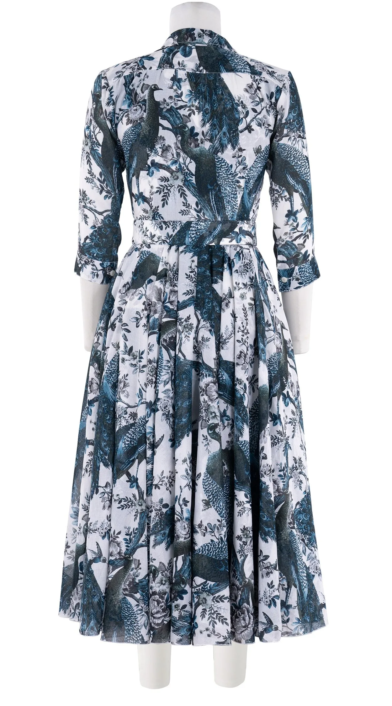 Aster Dress Shirt Collar 3/4 Sleeve Midi Length Cotton Musola (Belvedere Peacok)