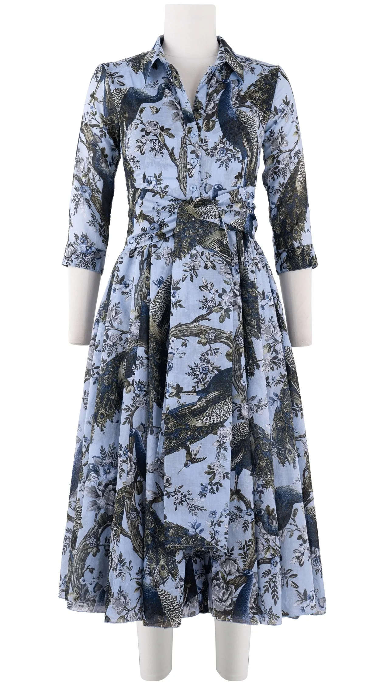 Aster Dress Shirt Collar 3/4 Sleeve Midi Length Cotton Musola (Belvedere Peacok)