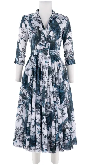 Aster Dress Shirt Collar 3/4 Sleeve Midi Length Cotton Musola (Belvedere Peacok)