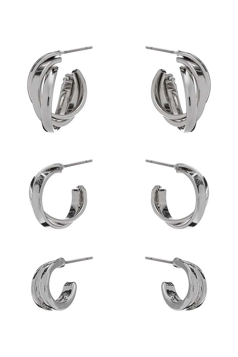 Basic Metal Mini Hoop 3 Pair Earring Set