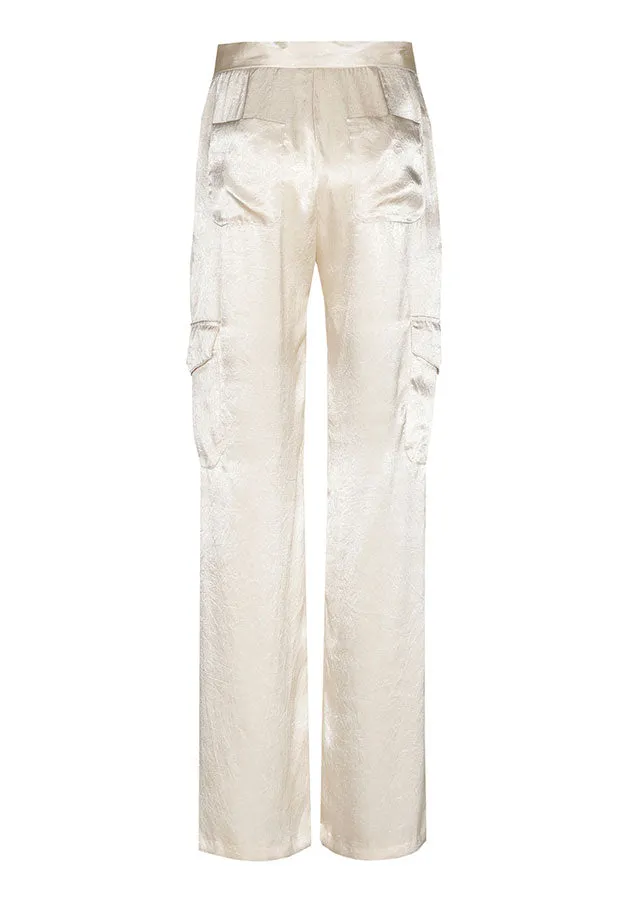 BEIGE SHINY CARGO TROUSERS