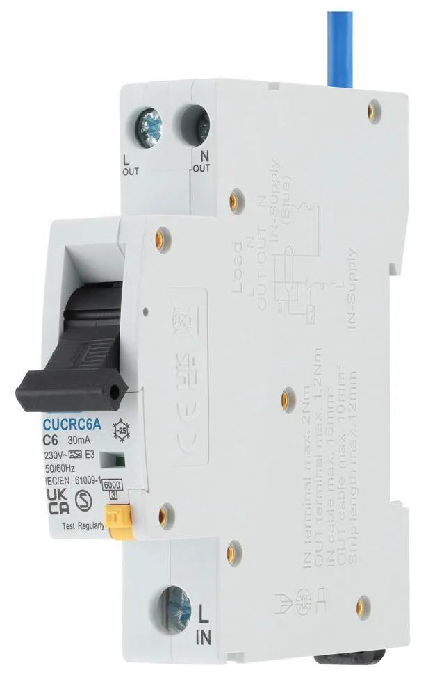 BG CUCRC6A 6A SP 1 Module C Curve 6kA 30mA Type A Compact RCBO