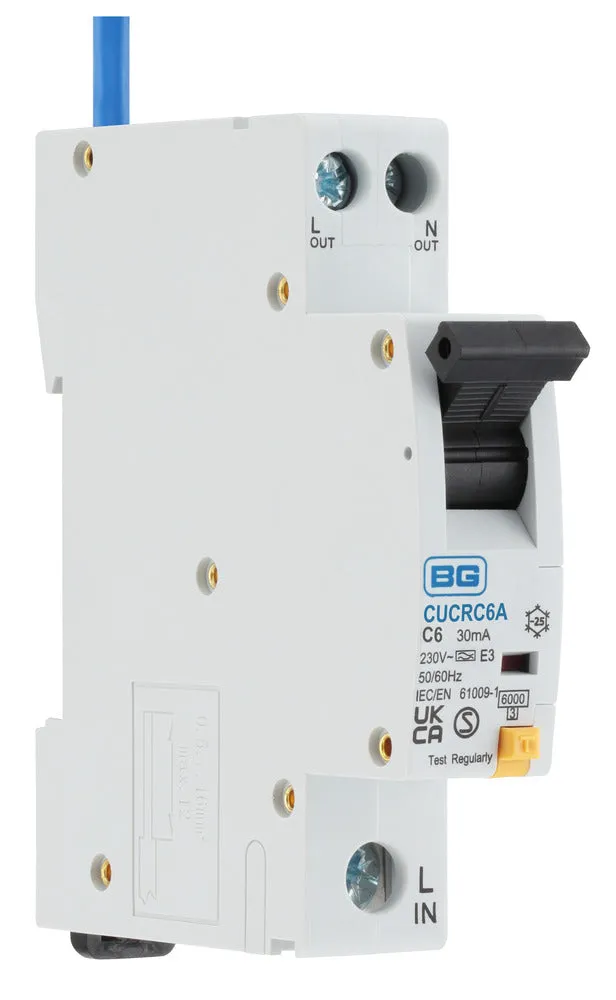 BG CUCRC6A 6A SP 1 Module C Curve 6kA 30mA Type A Compact RCBO