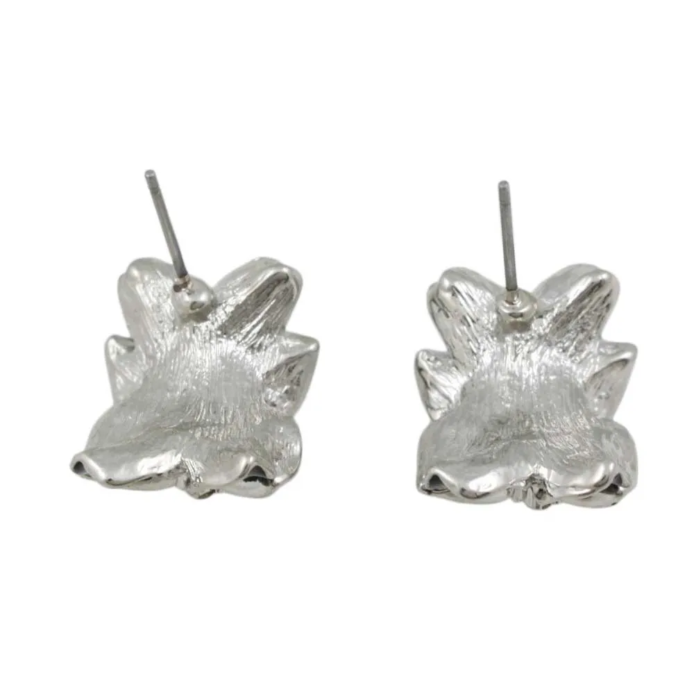 Black Glossy Flower with Crystals Pierced Earring - REE942P