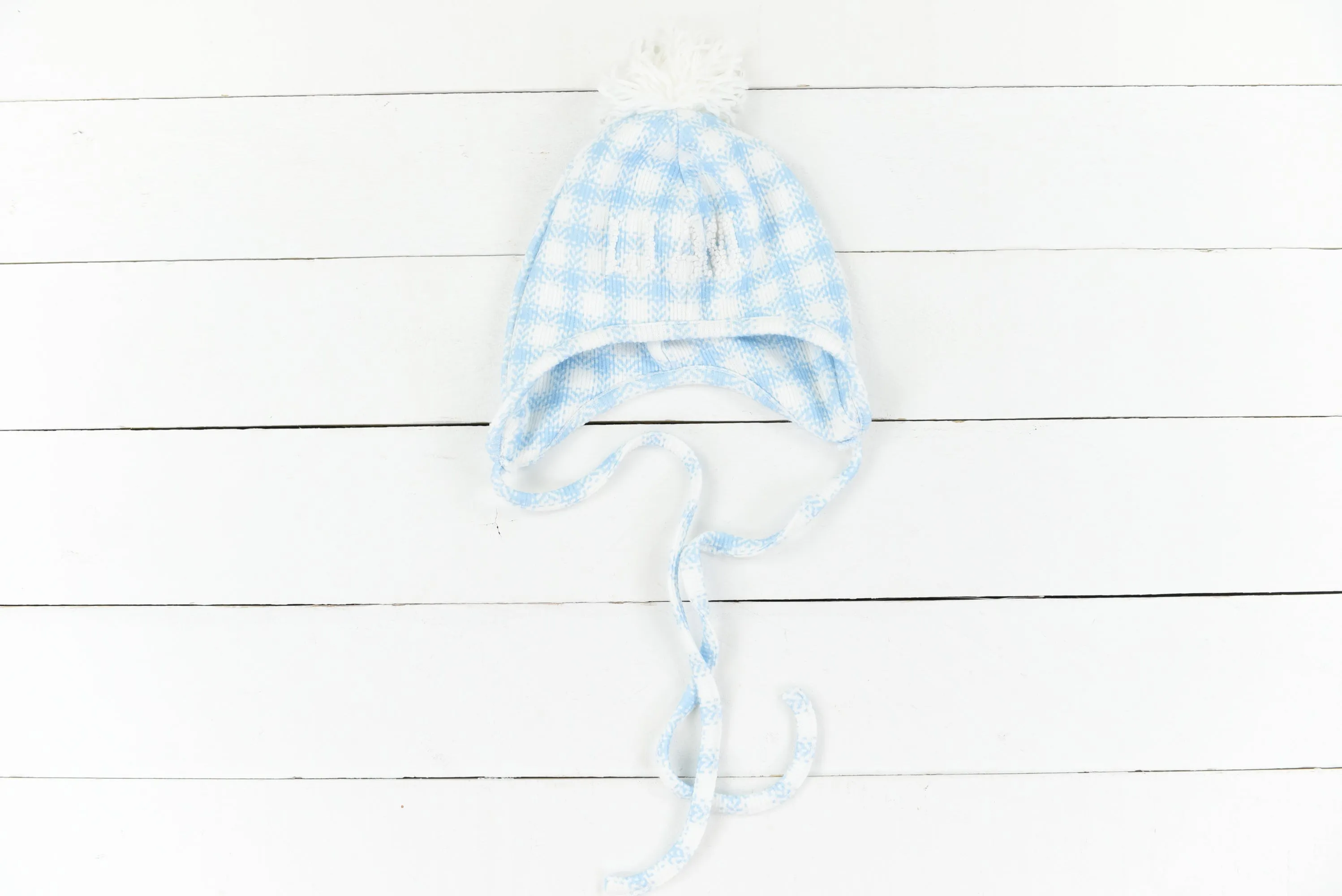 Blue Gingham  Pom Hat