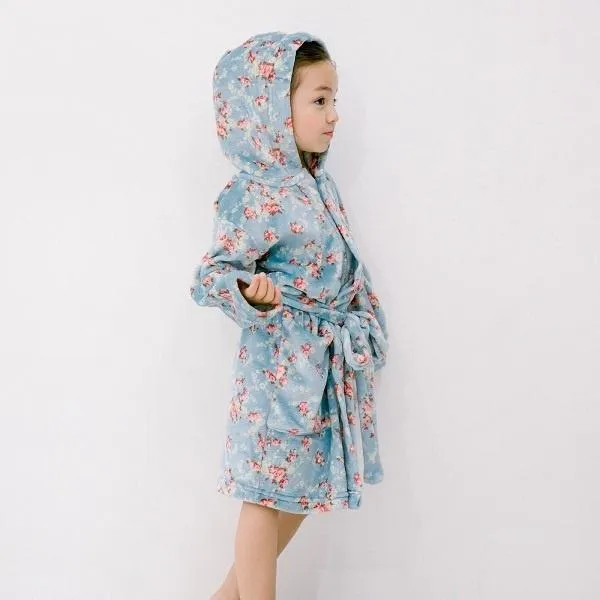 Blue Super Soft Floral Hooded Robe