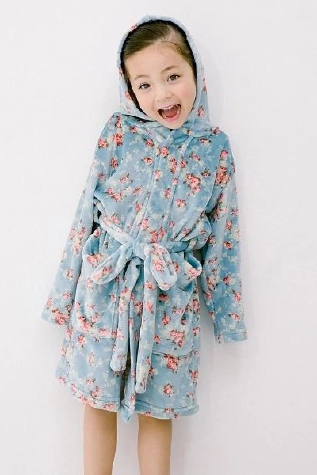 Blue Super Soft Floral Hooded Robe