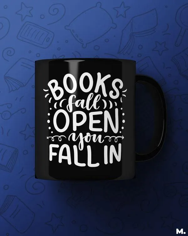 Books fall open, you fall in printed mugs