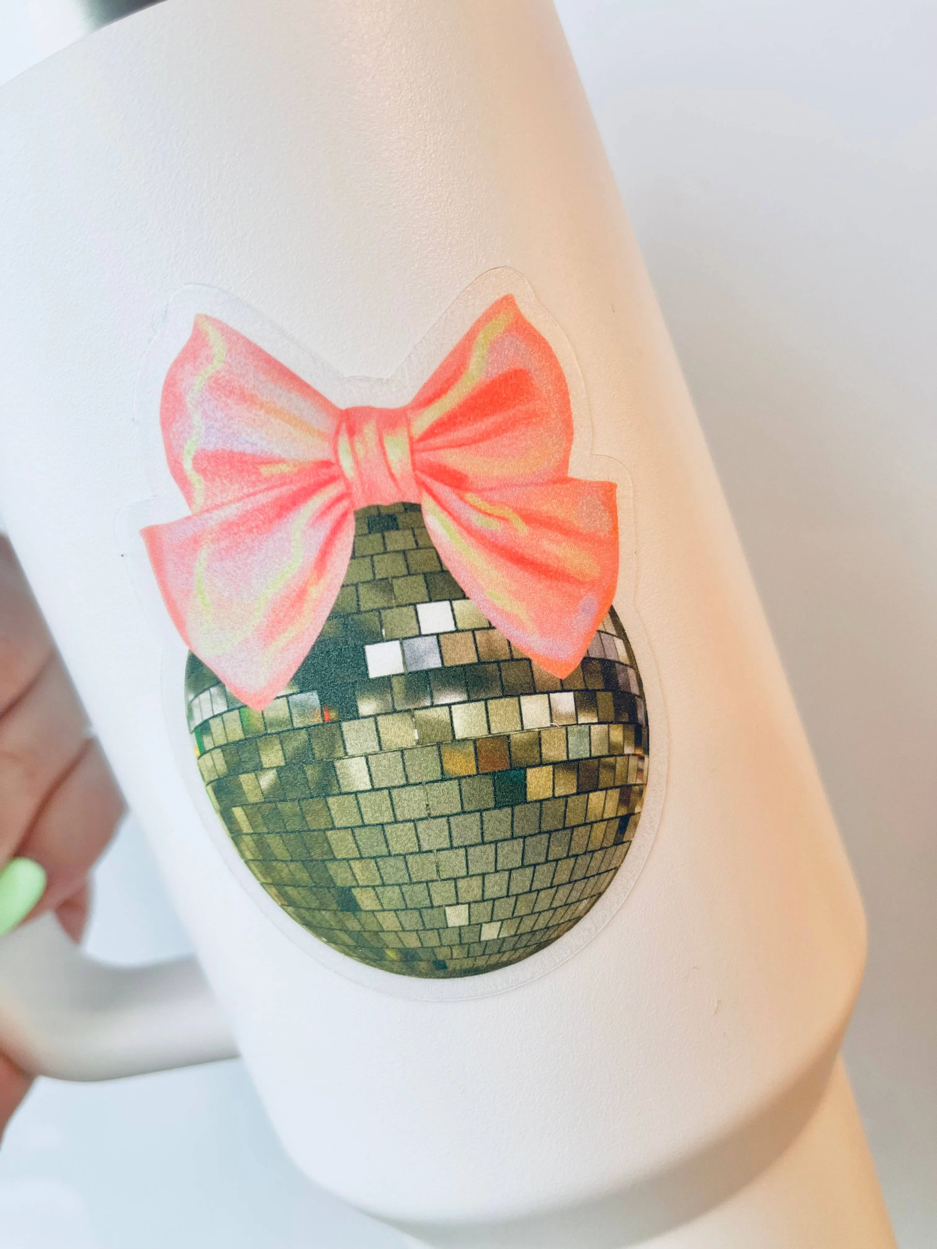 Bow disco ball matte clear waterproof sticker 