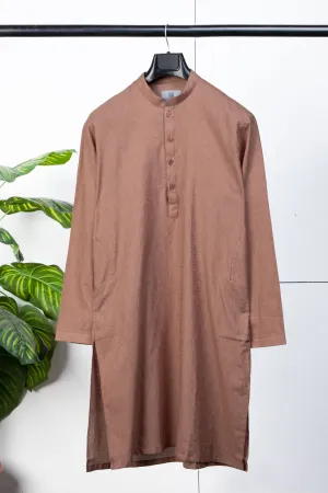 Brown Cotton Jacquard Kurta