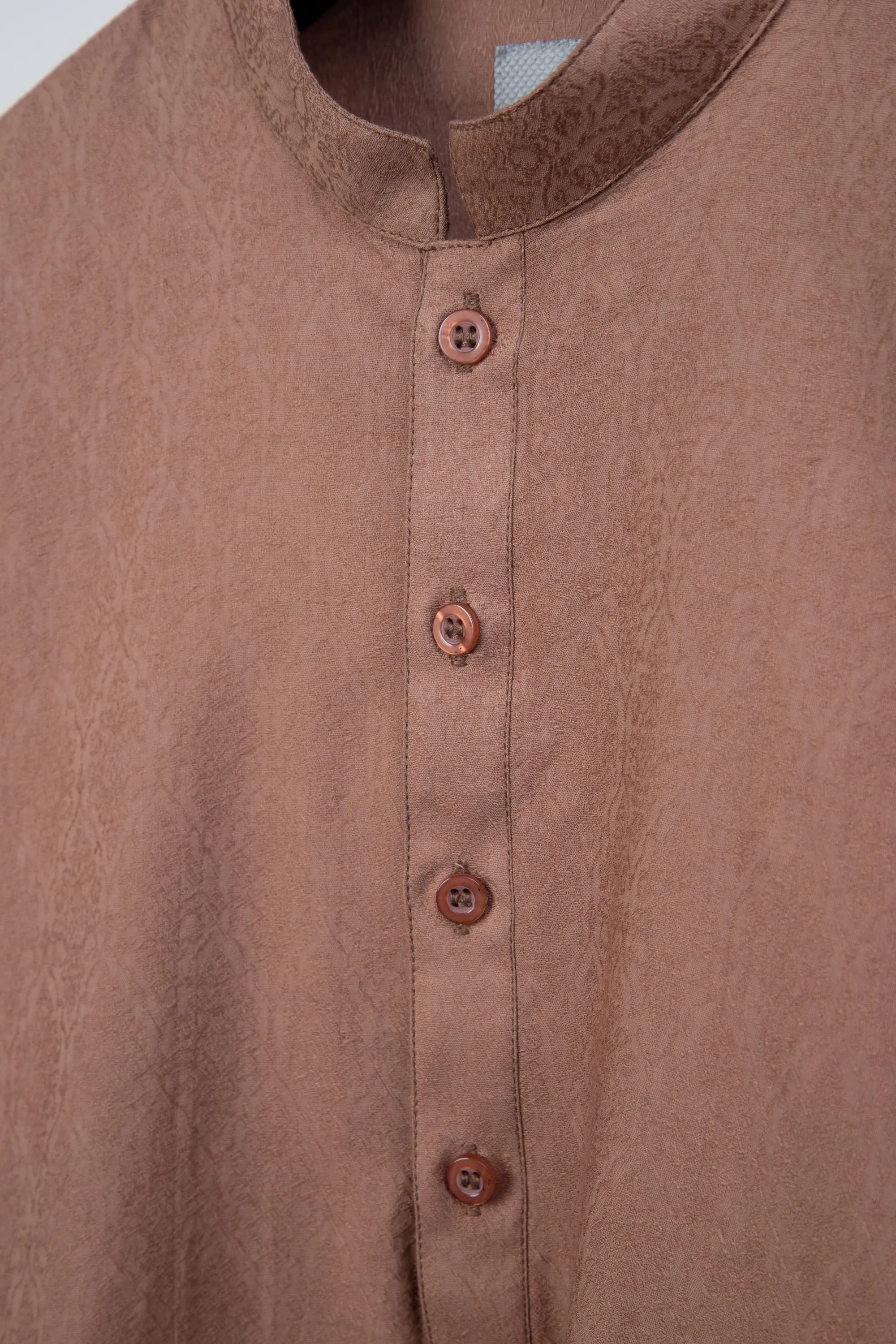 Brown Cotton Jacquard Kurta