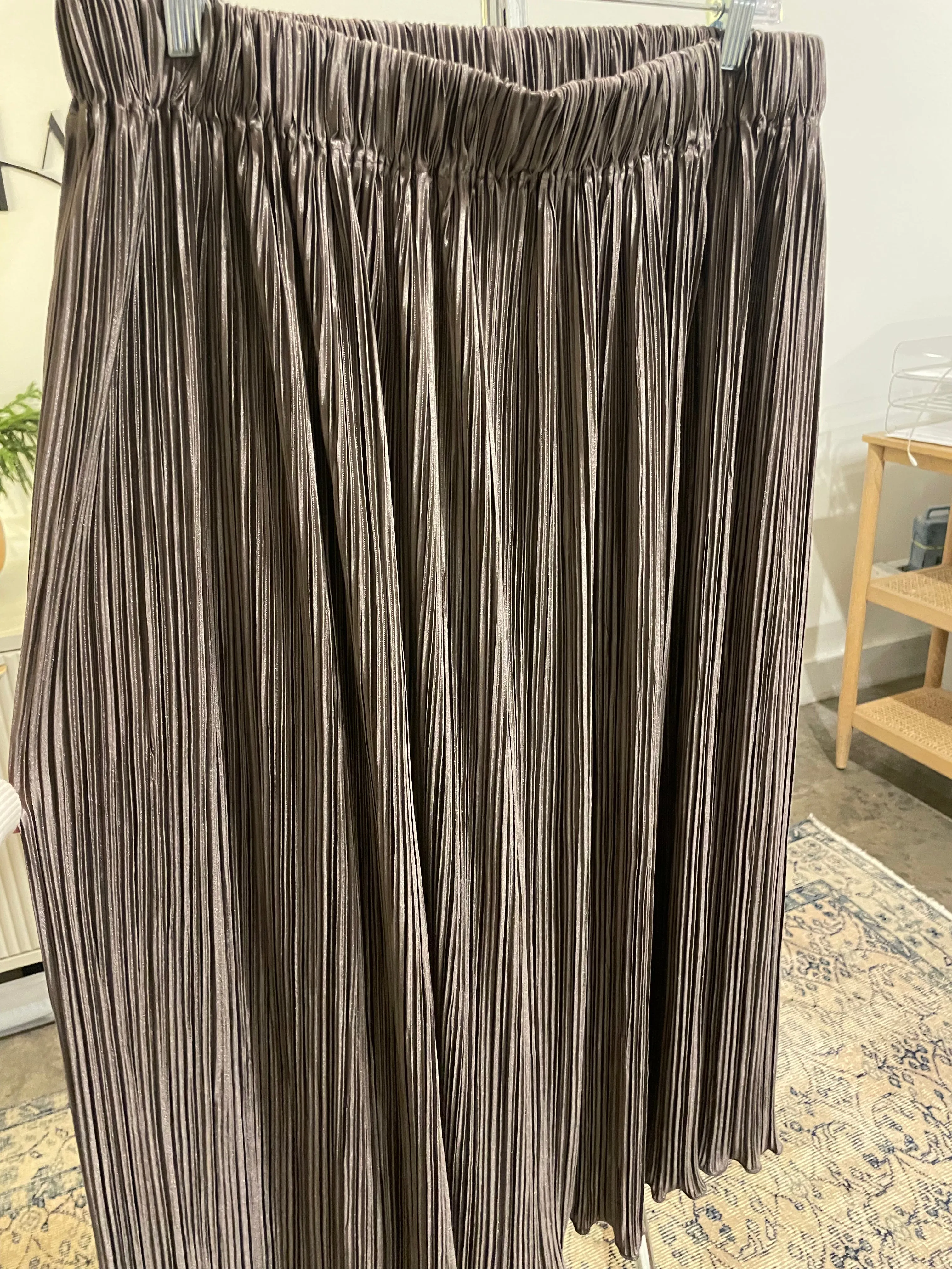 Brown Shiny Midi Skirt