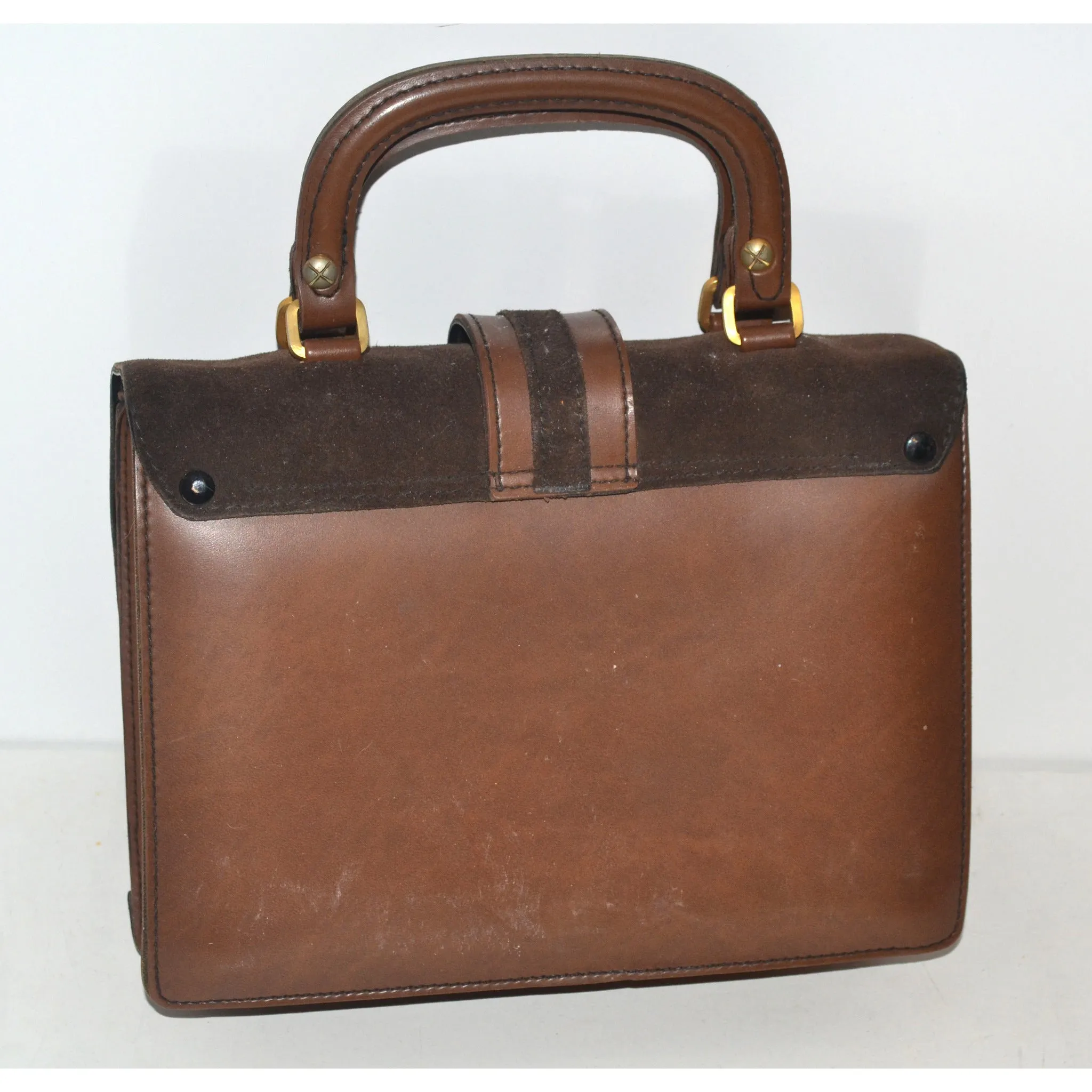 Brown Suede Trimmed Expandable Purse