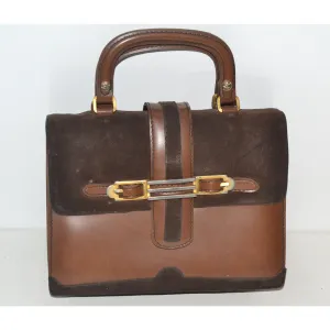 Brown Suede Trimmed Expandable Purse