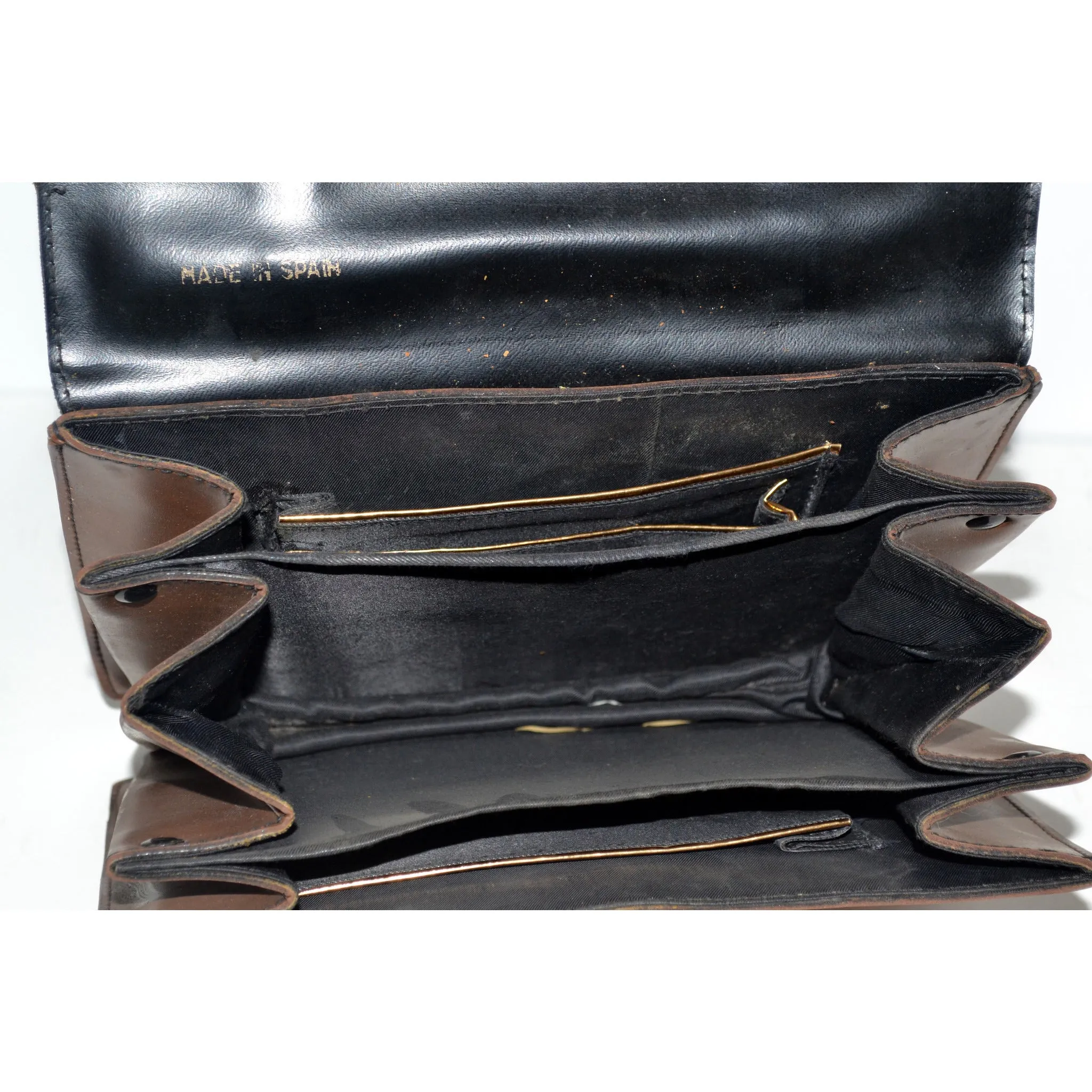 Brown Suede Trimmed Expandable Purse