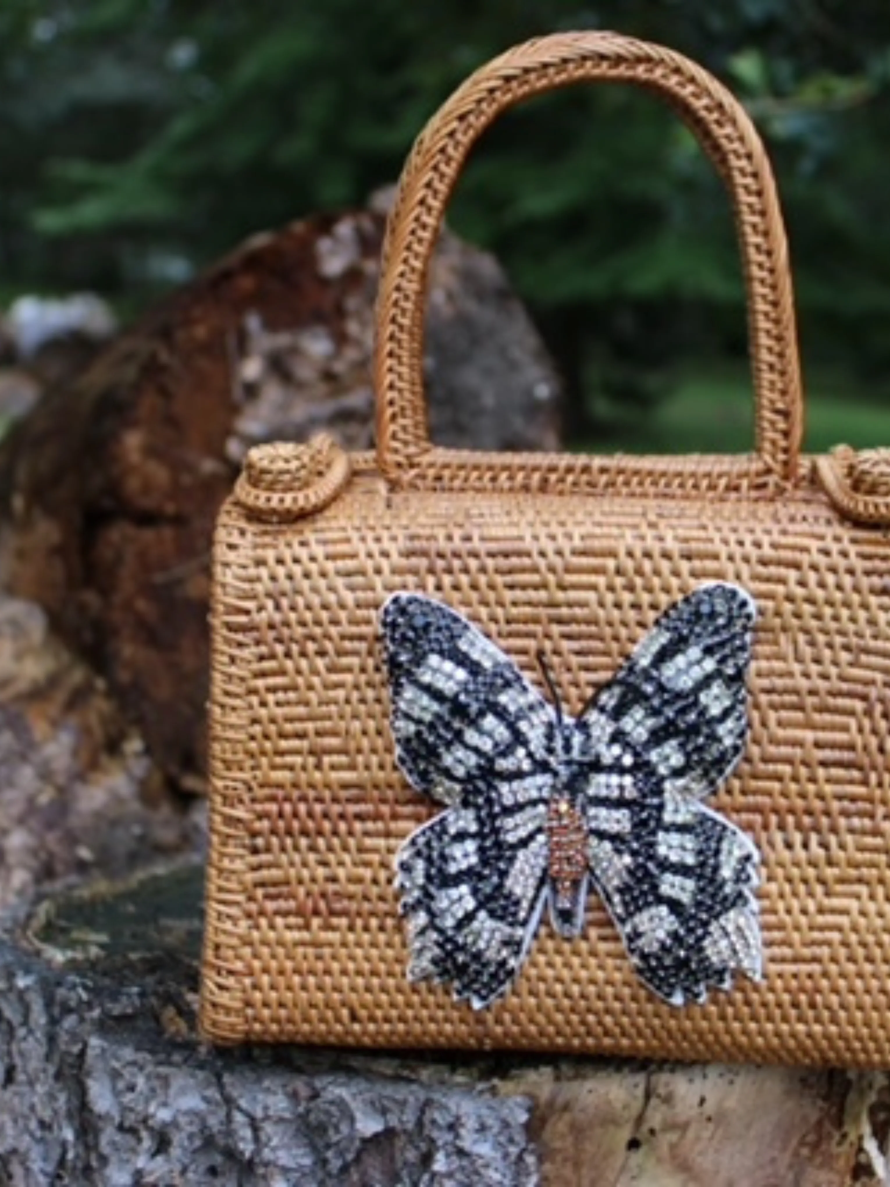Butterfly Top Handle Box Woven Bag