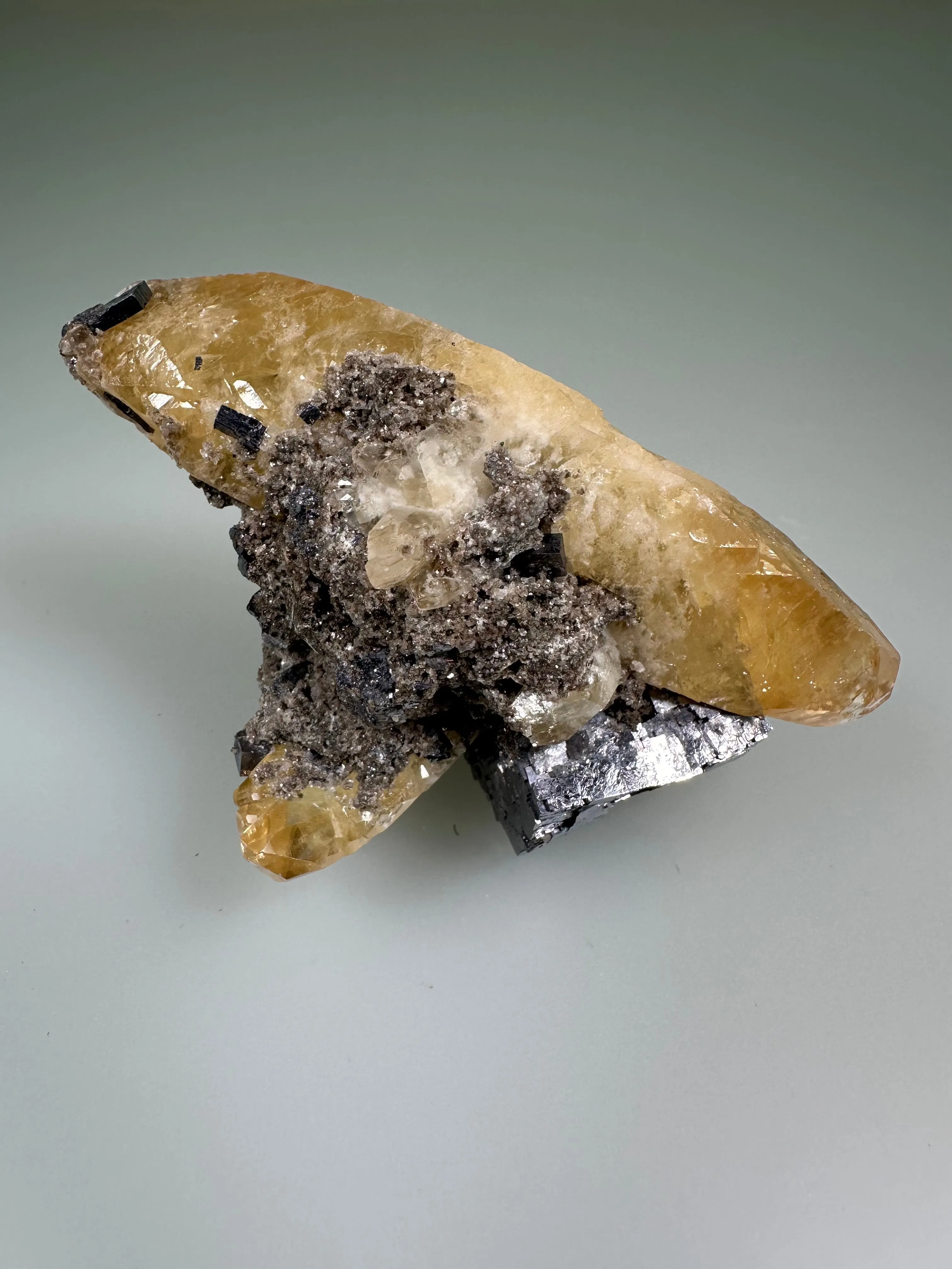 Calcite and Galena, Bonneterre Formation, Sweetwater Mine, Viburnum Trend, Missouri, Mined 1990, ex. William Mickols Collection 520, Small Cabinet, 4.5 x 6.0 x 8.5 cm, $75. Online 3/2.