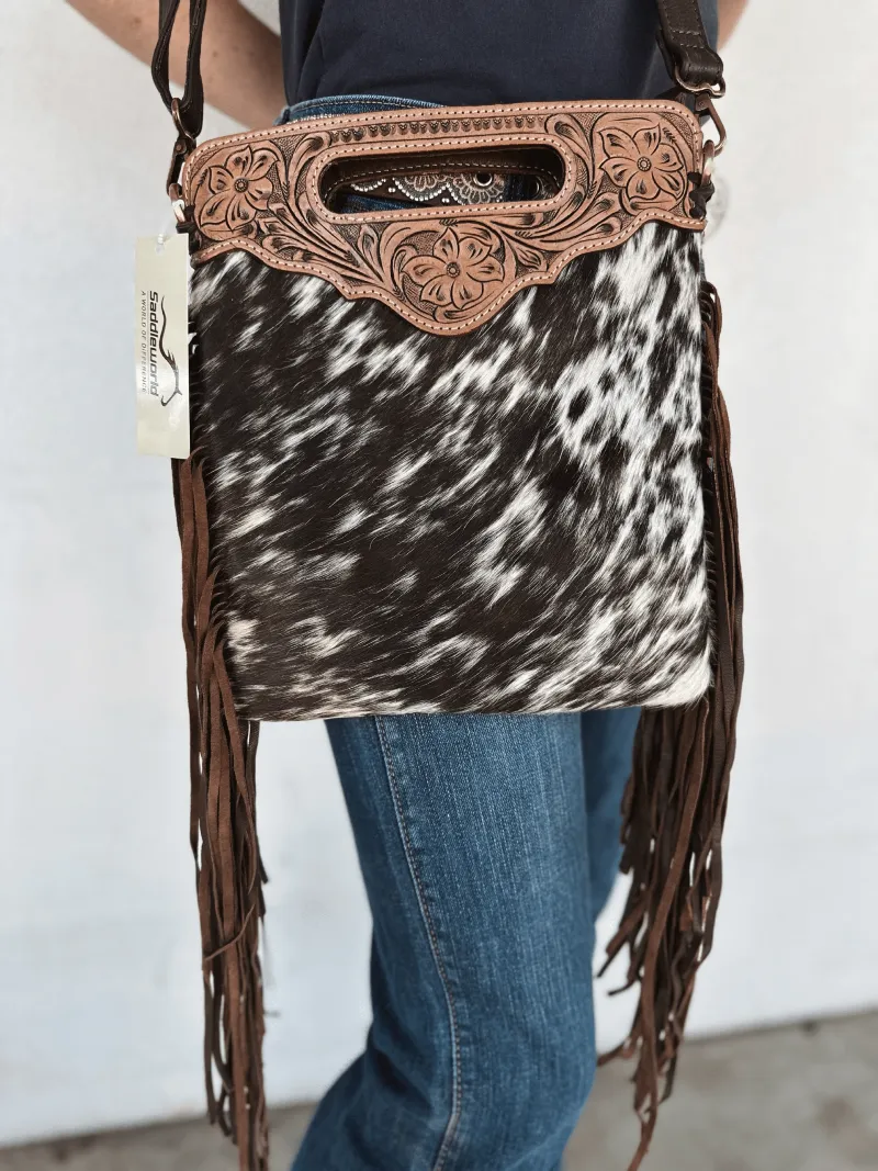 Cali Cowhide with Leather Tooling Bag