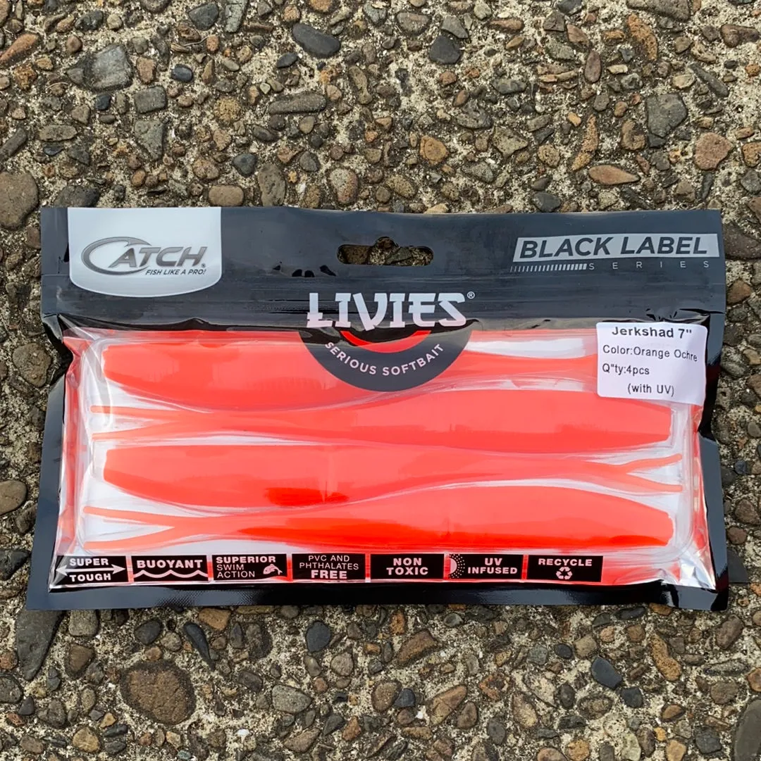 Catch Black Label Livies Softbait 5 or 7" Jerkshad - Orange Ochre
