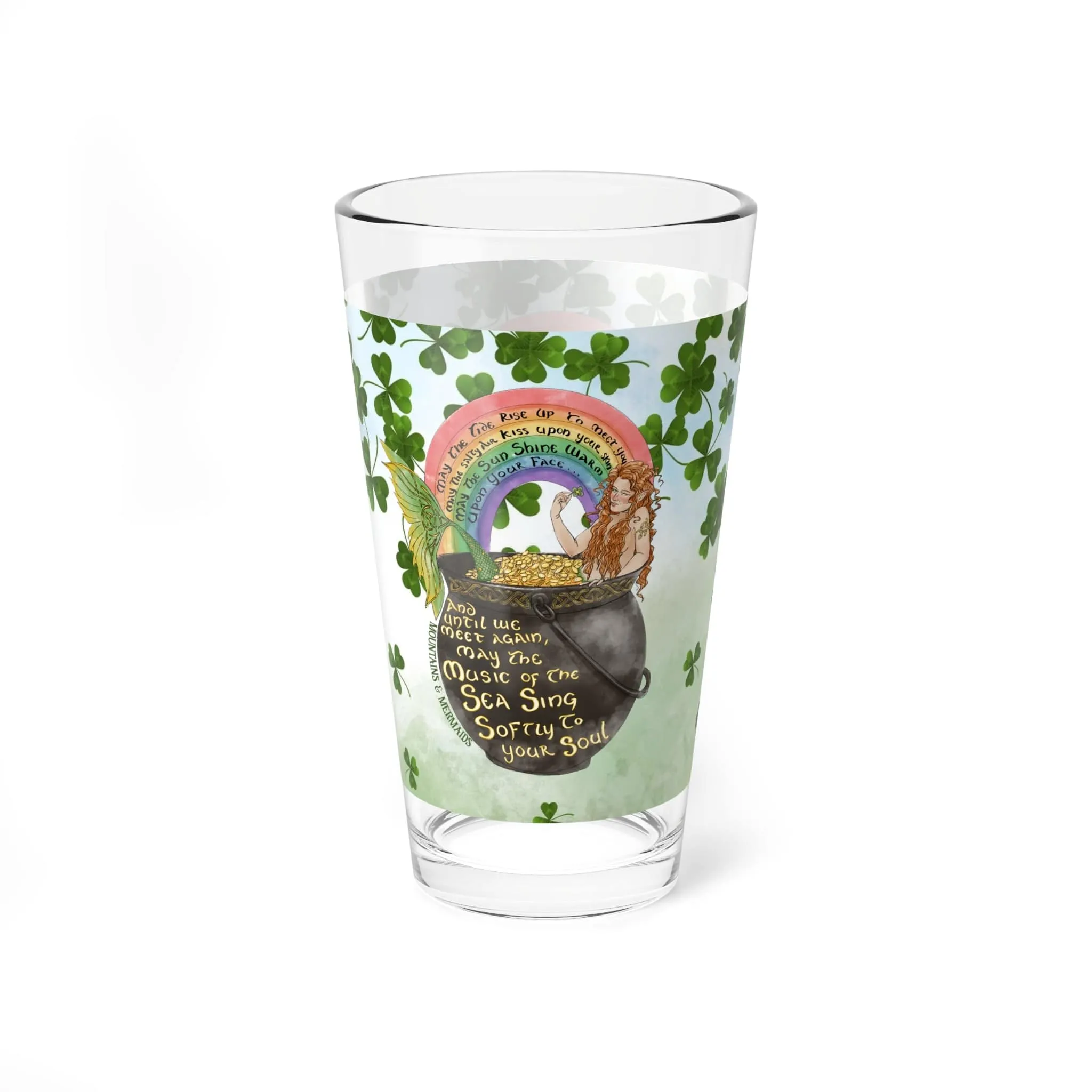 Celtic Clover Mermaid Pint Glass, 16oz