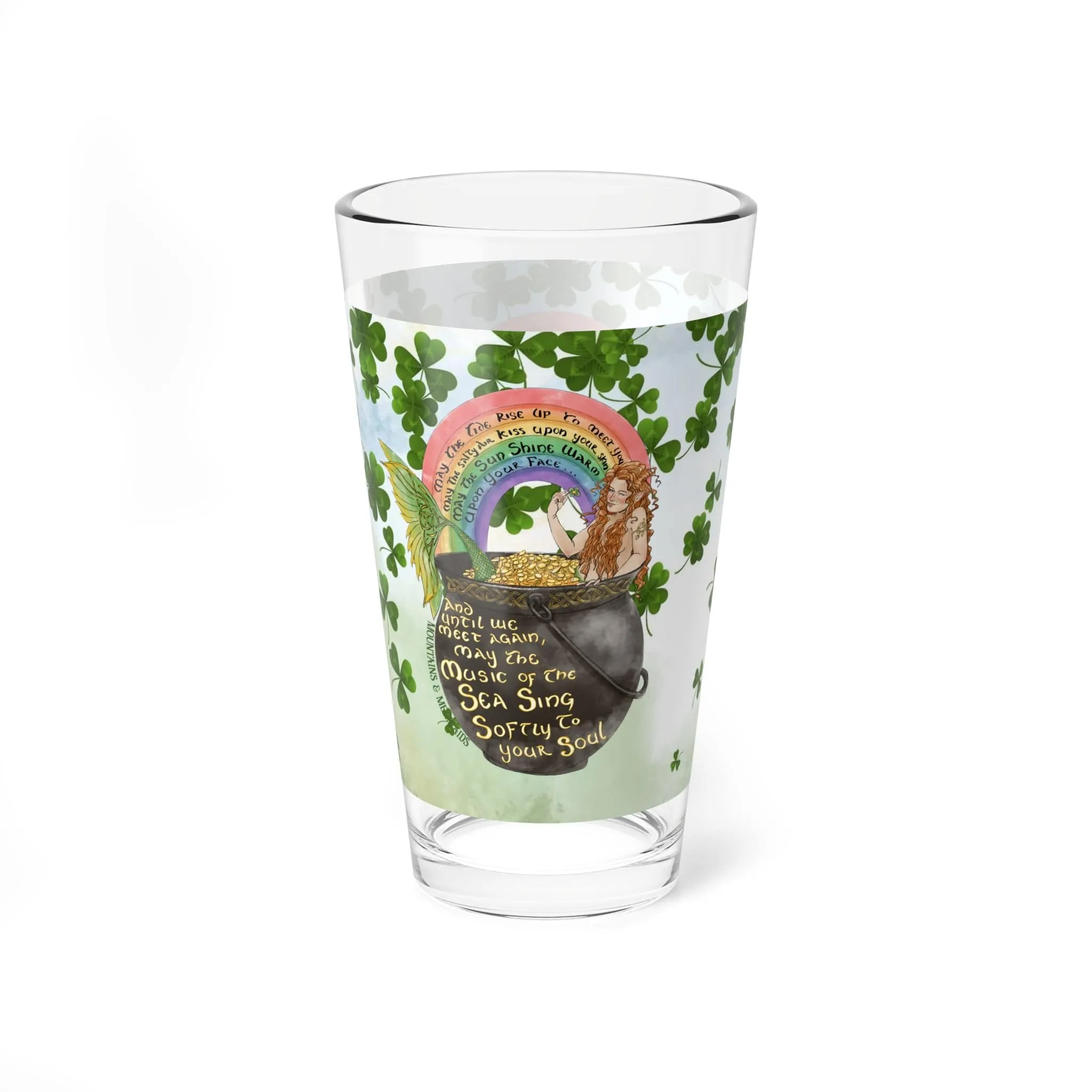 Celtic Clover Mermaid Pint Glass, 16oz