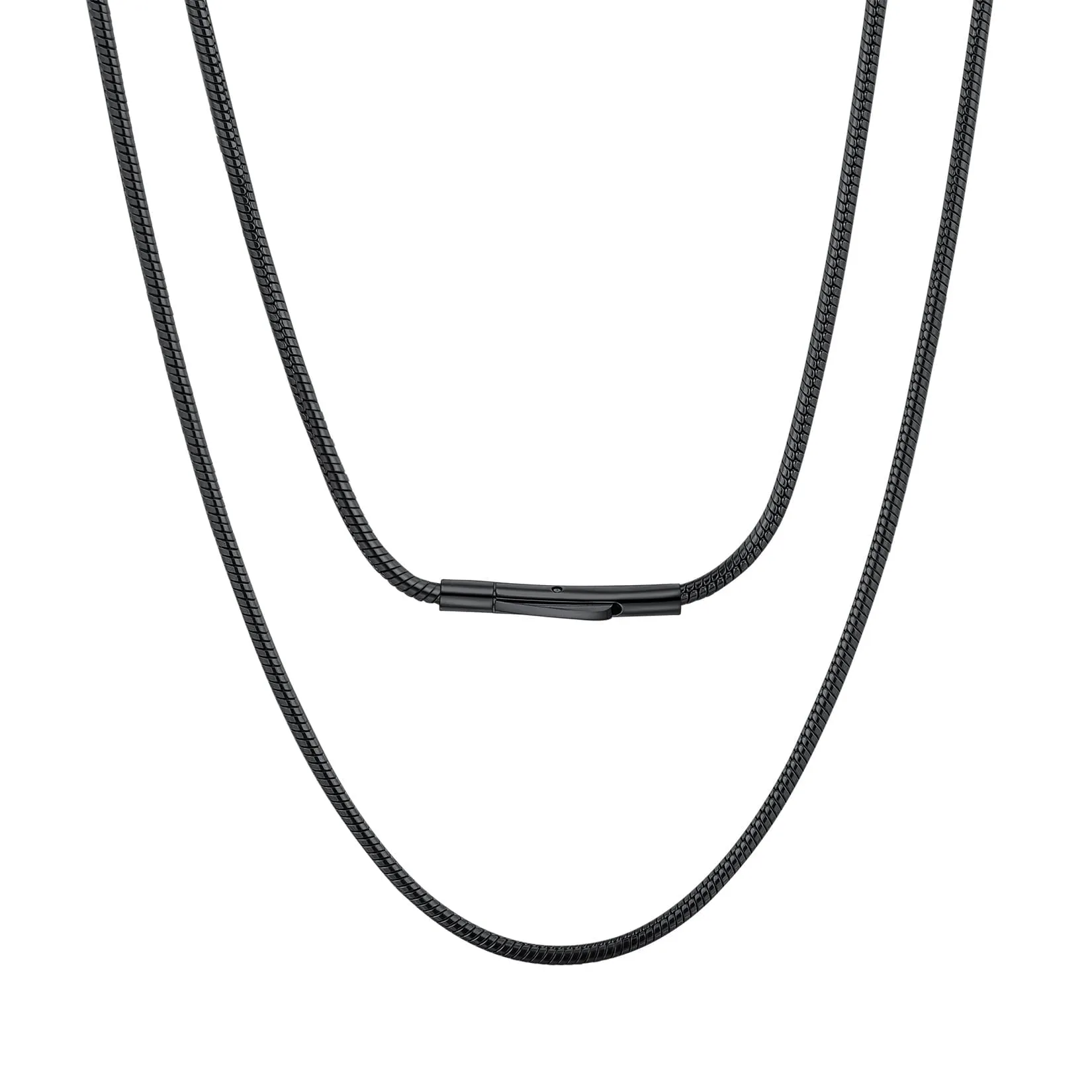 ChainsPro Men Black Waterproof Braided Leather Necklace Chain with Snap Clasp, 2mm Width, 16"-30"