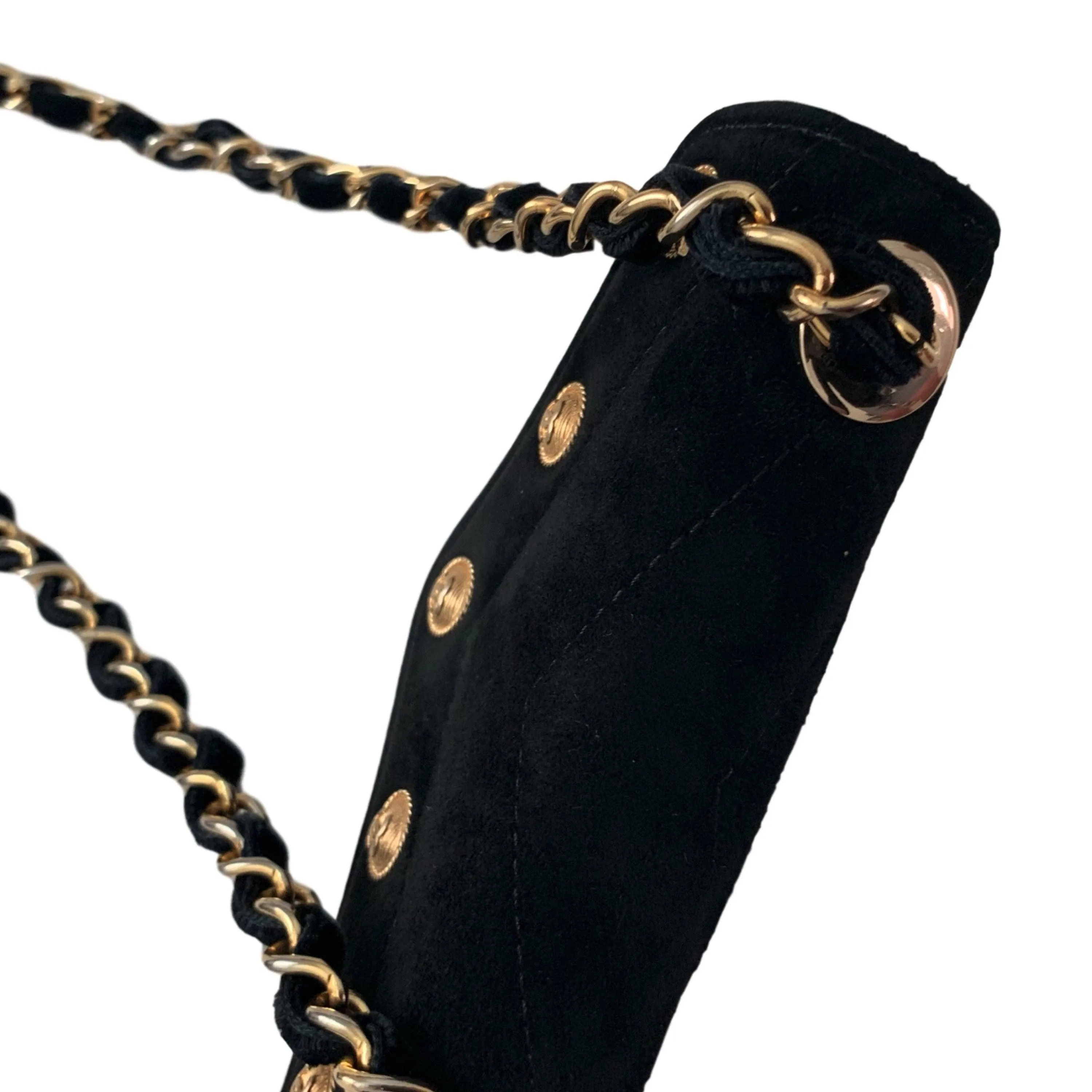 Chanel Black Chevron Suede Mini Chain Flap Bag