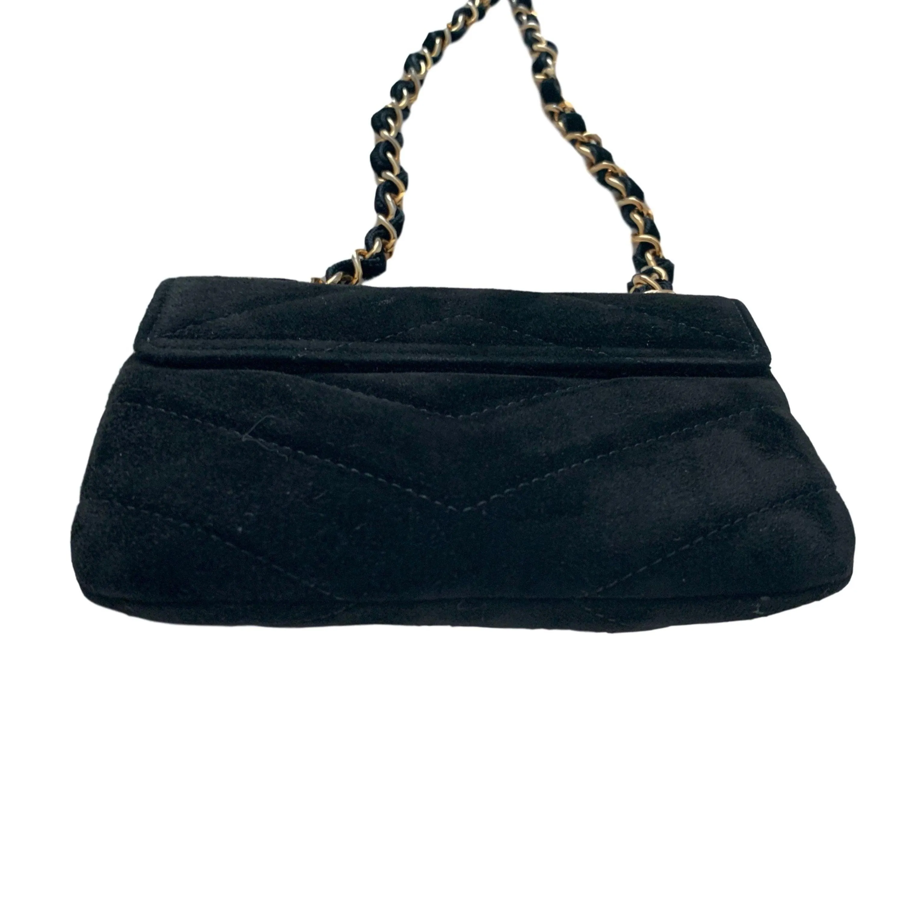 Chanel Black Chevron Suede Mini Chain Flap Bag