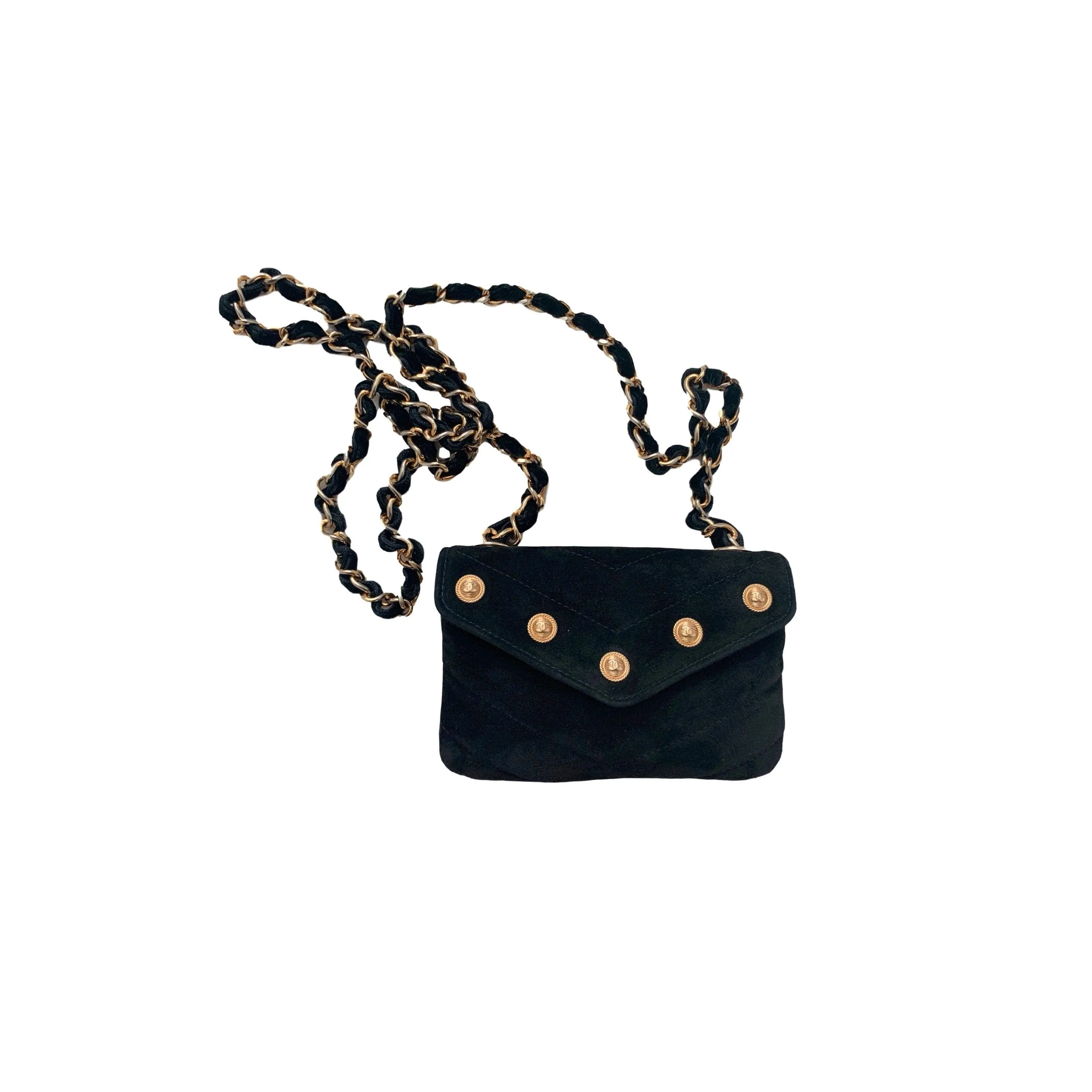 Chanel Black Chevron Suede Mini Chain Flap Bag