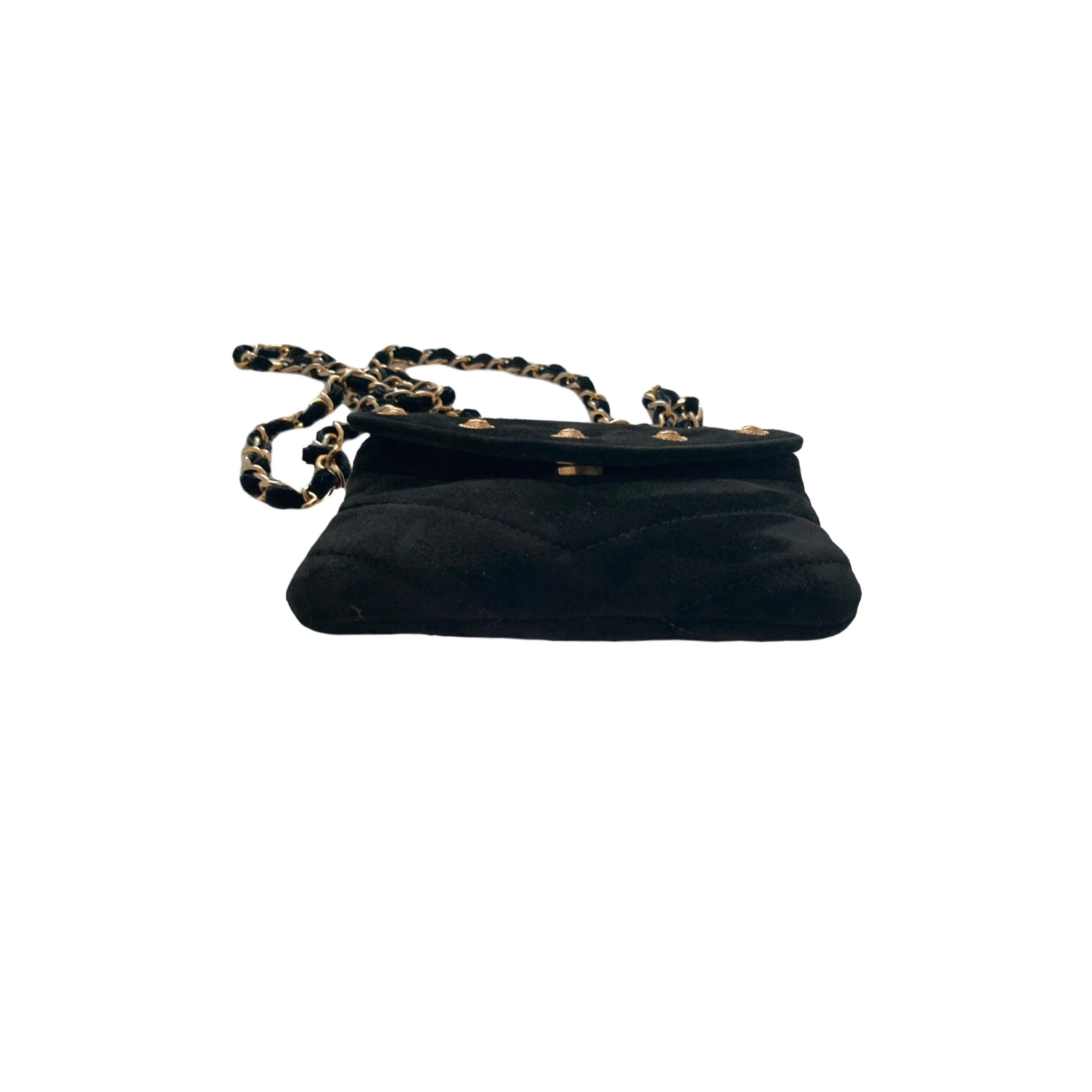 Chanel Black Chevron Suede Mini Chain Flap Bag