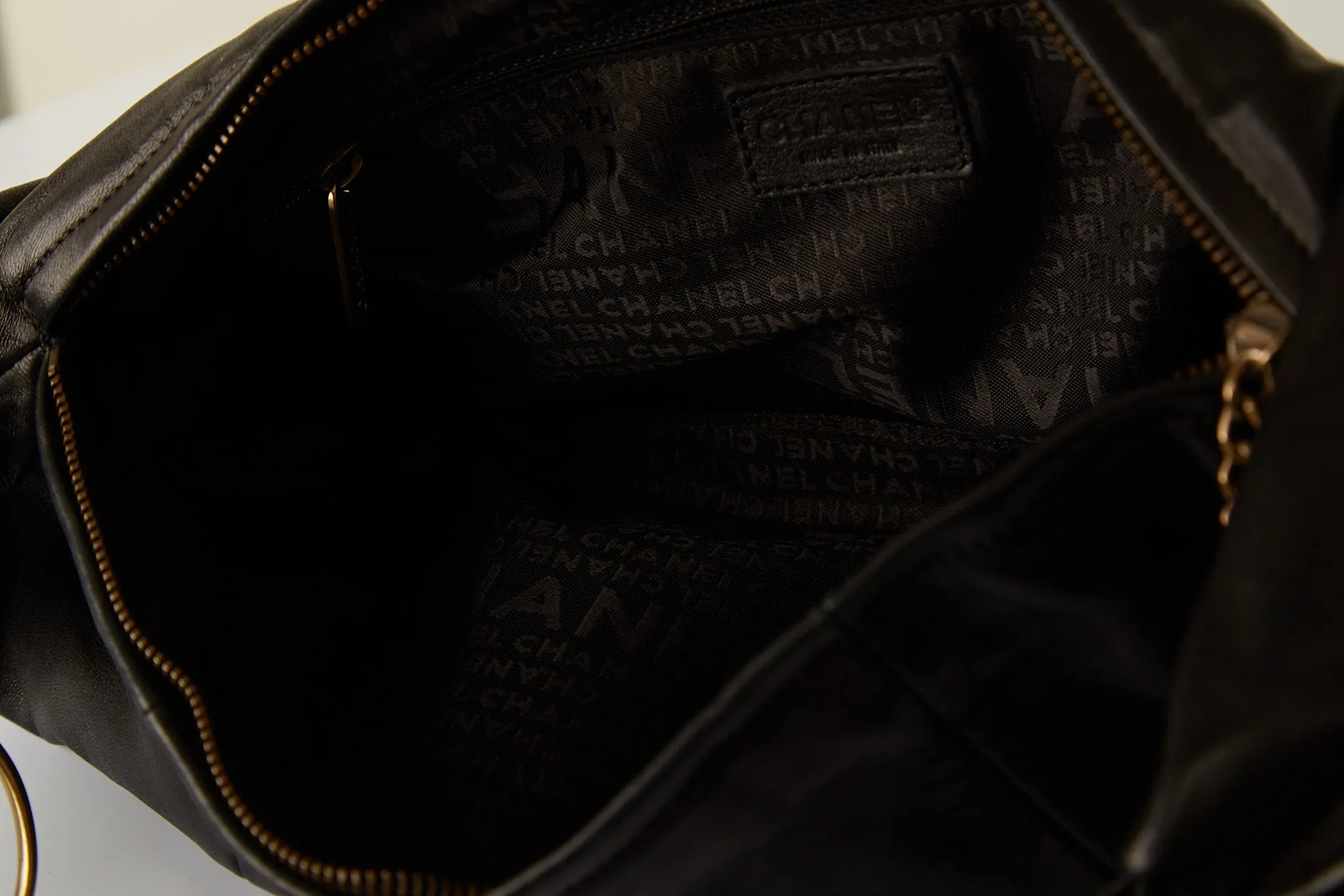 Chanel Black Leather Chain Hobo Bag
