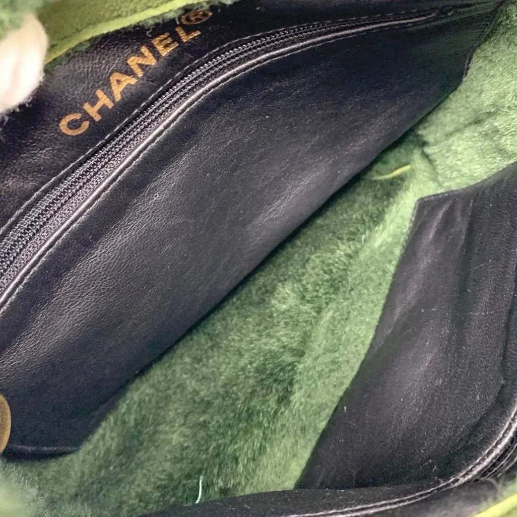 Chanel Green Fur Logo Shoulder Bag